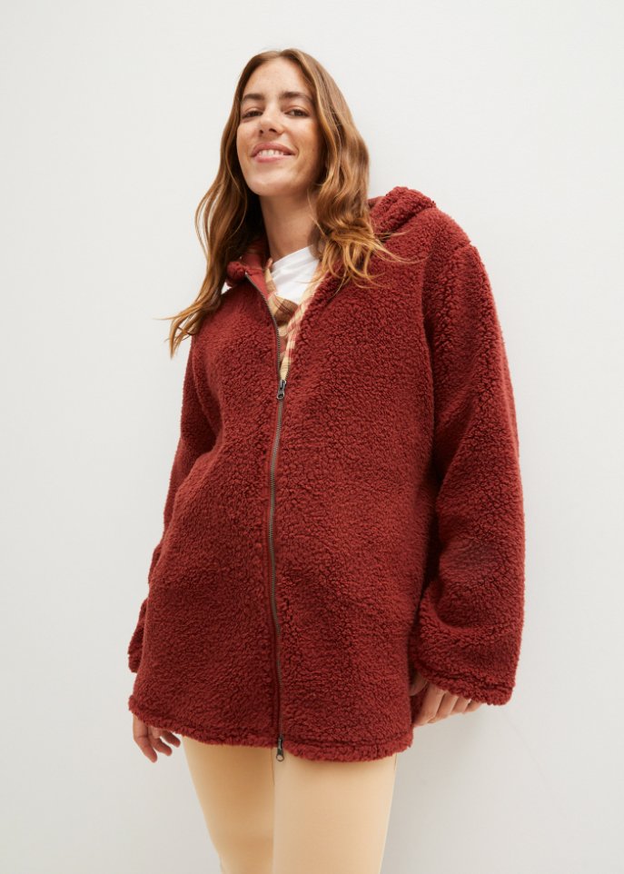 Teddy-Fleecejacke in A-Line mit Seitenschlitzen