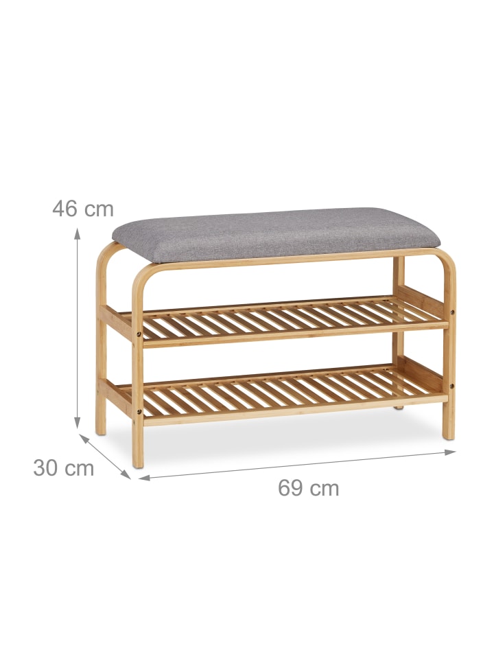 relaxdays Schuhbank 6 Paar in Natur - (B)69 x (H)46 x (T)30 cm günstig kaufen onesize