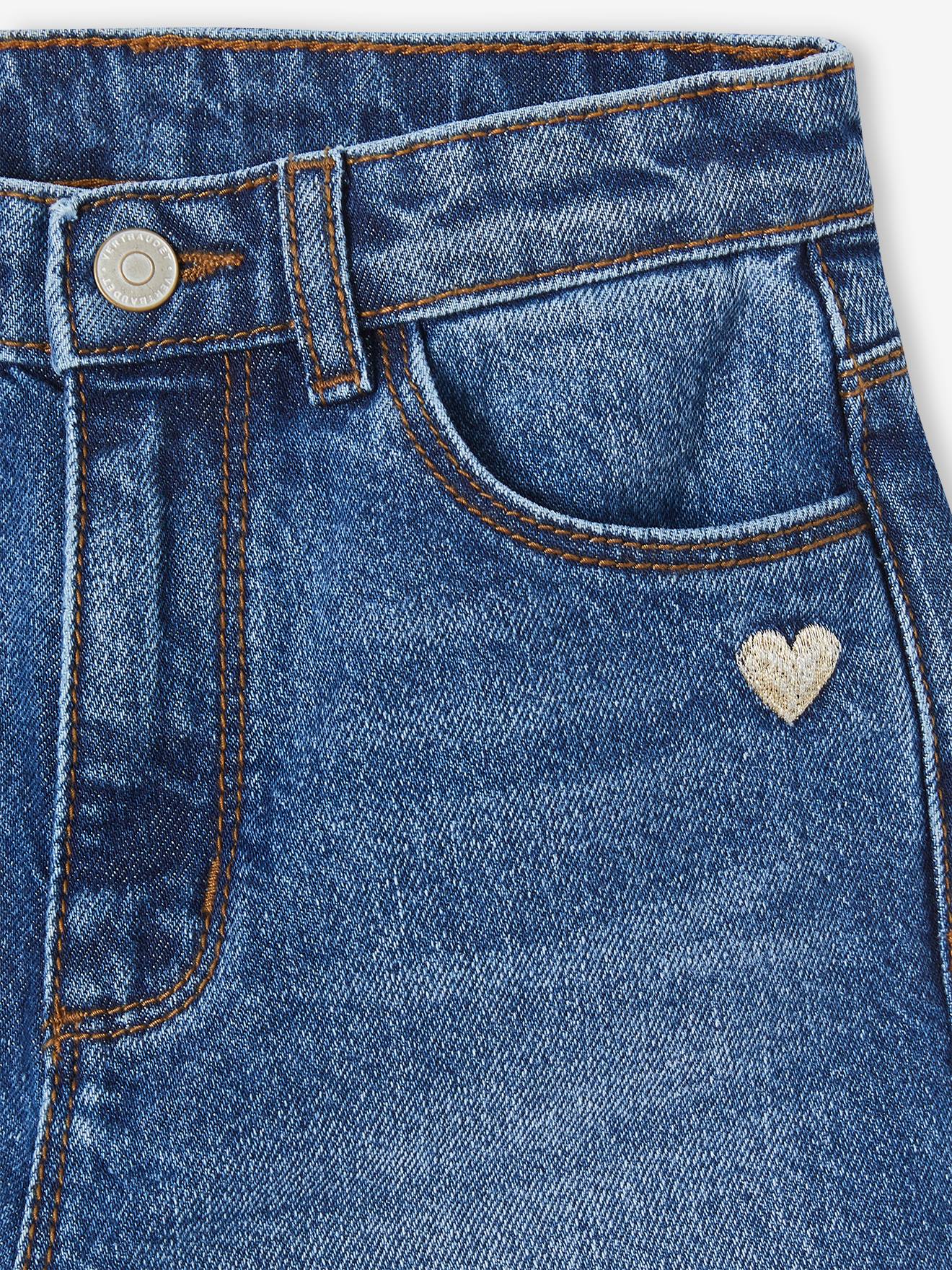 Jean large fille bas effiloché denim bleached