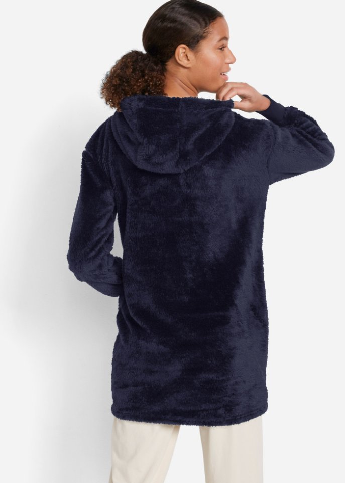 Kuschel-Long-Fleecejacke mit Kapuze