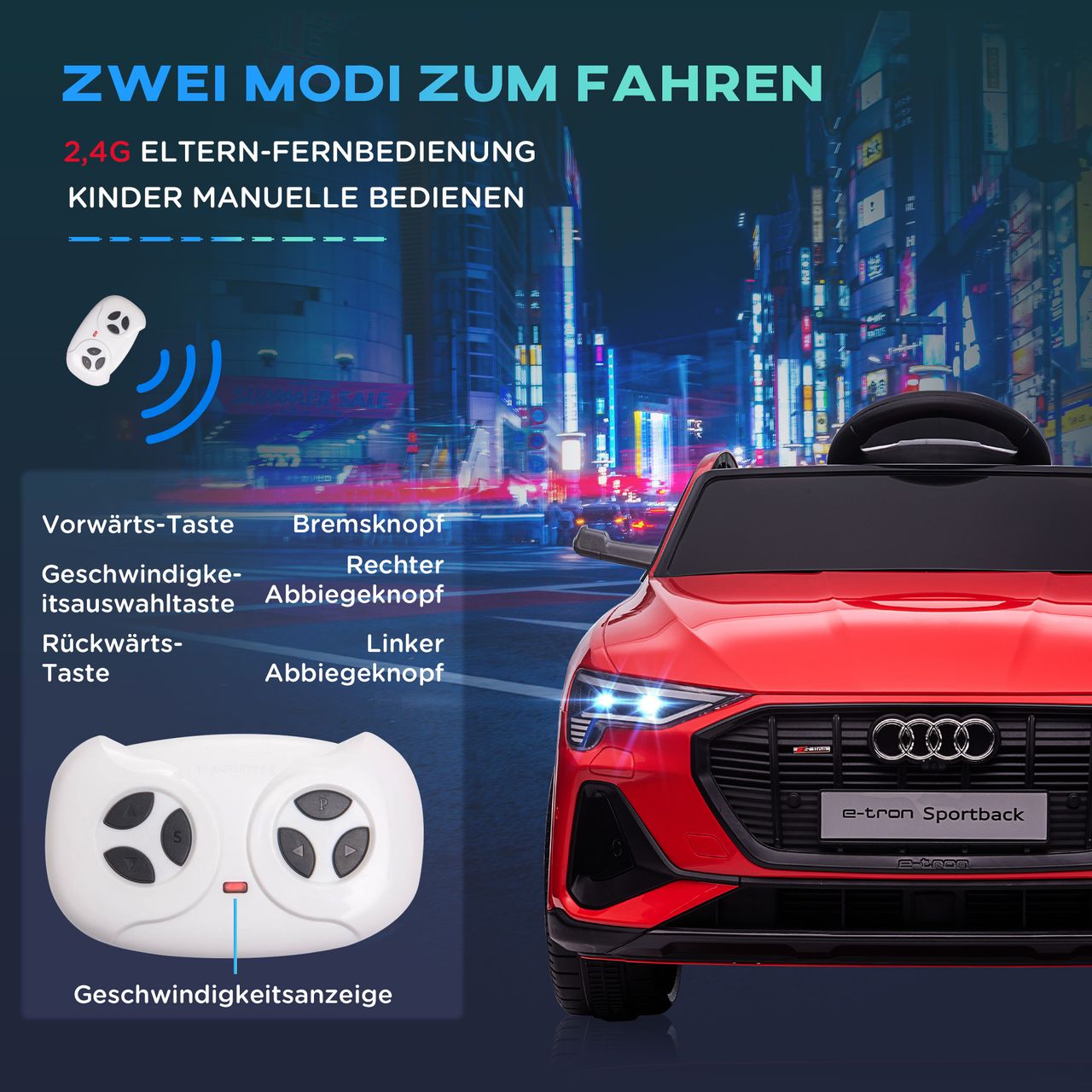 HOMCOM Kinder Elektroauto mit Fernbedienung, Musik, bis 5 km/h, Rot