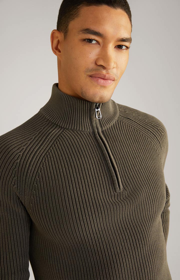Baumwoll-Pullover Henricus in Oliv-Braun