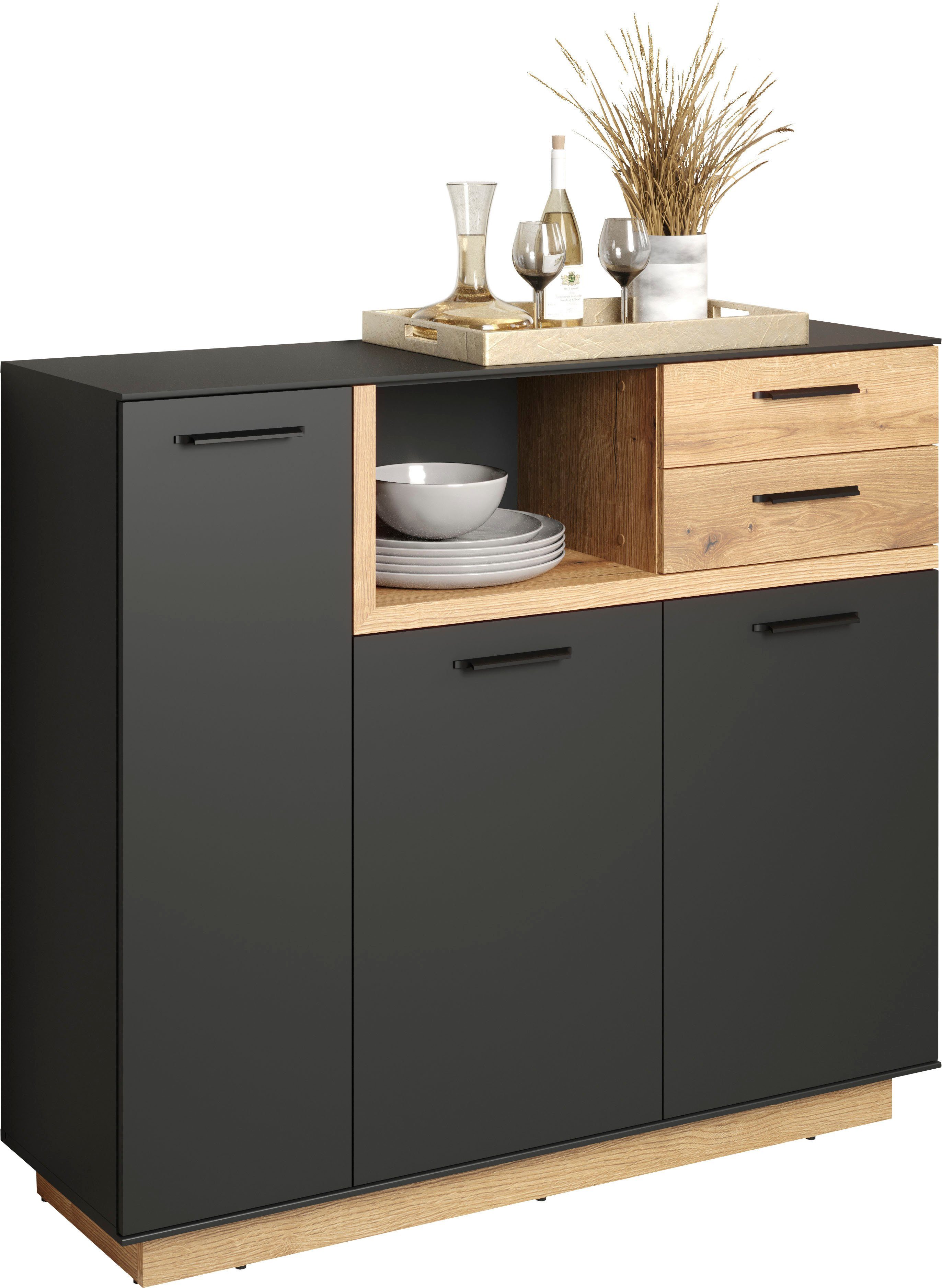 INOSIGN Highboard Premont (1 St), ca. 128 cm breit, zweifarbiger Schrank, moderne Eiche, stehend