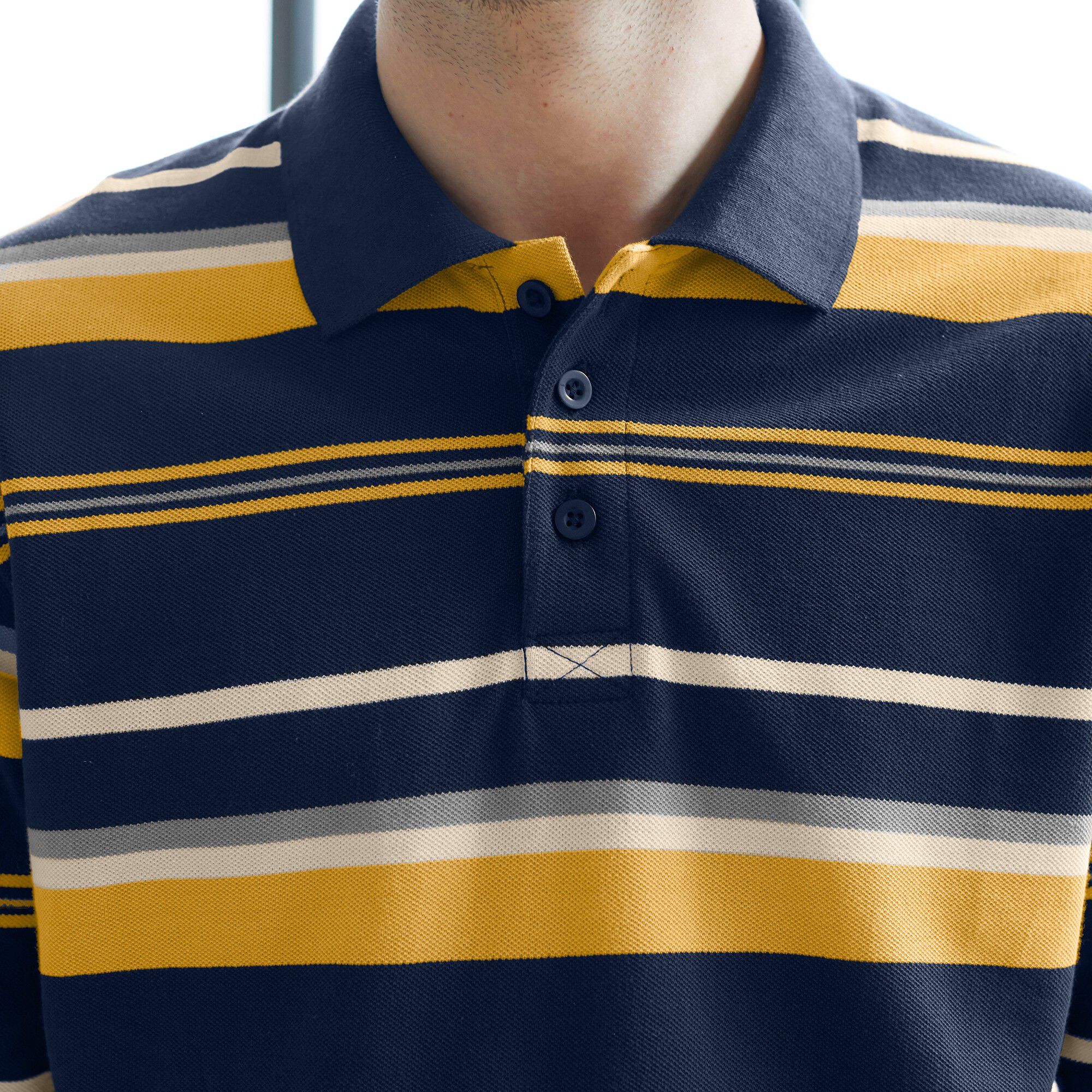 Polo maille piquée rayée, manches longues