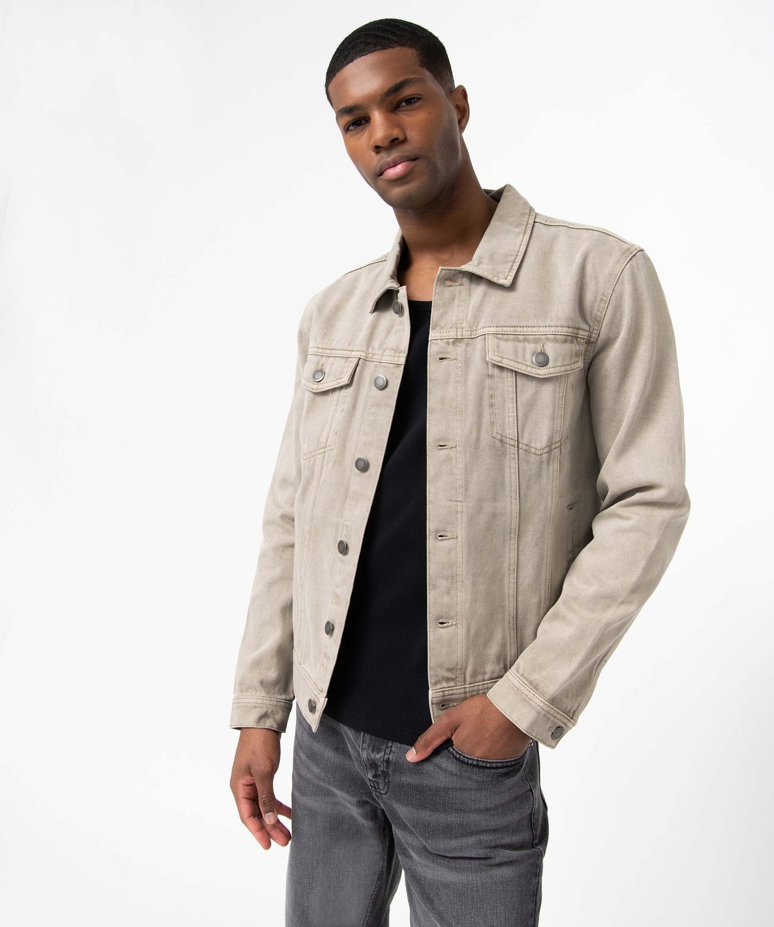 Veste en jean homme coupe droite beige | GEMO
