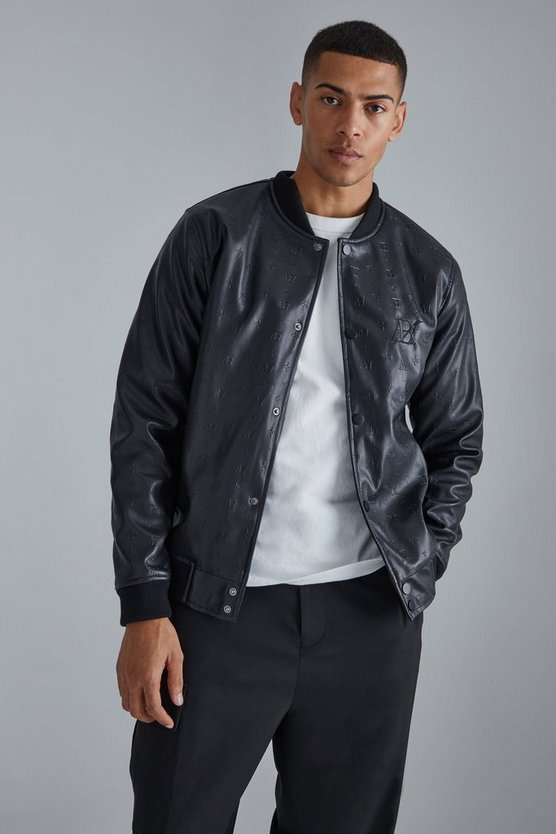 Geprägte PU-Jacke mit Aufnäher