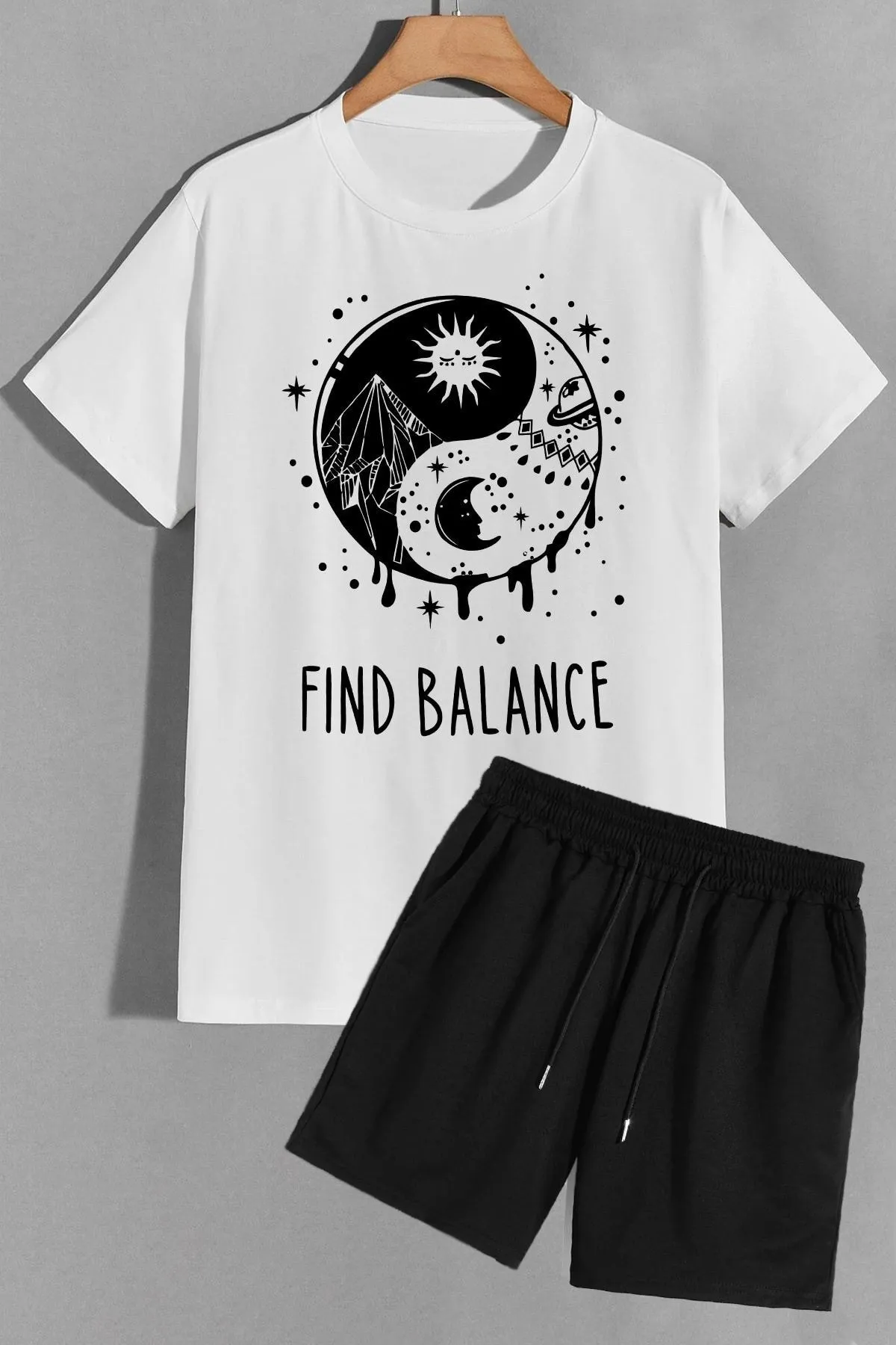 trendypassion  Ying Yang Shorts T-Shirt-Trainingsanzug-Set