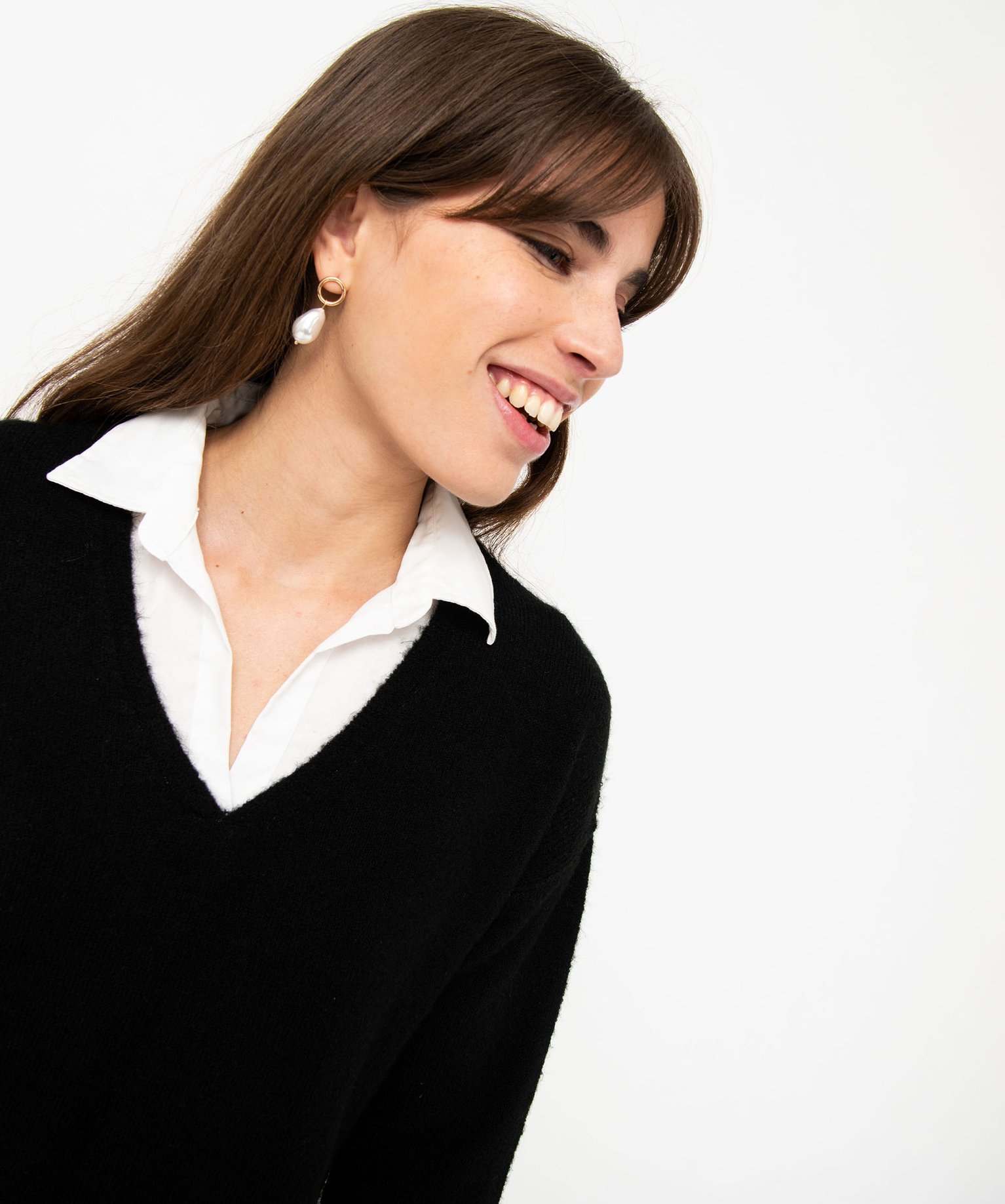 Pull 2 en 1 avec chemise femme noir | GEMO