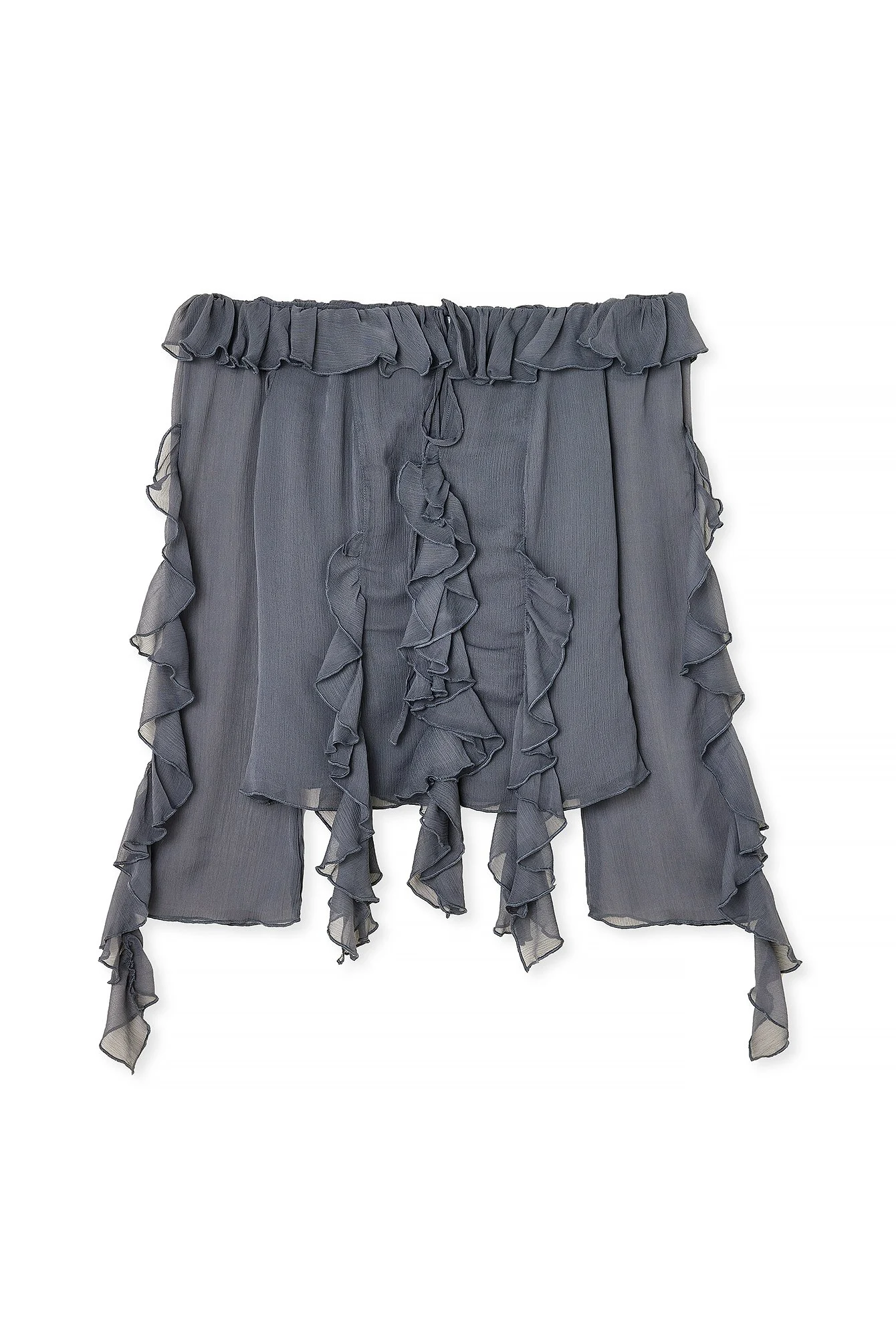 Schulterfreie Chiffonbluse mit Rüschen