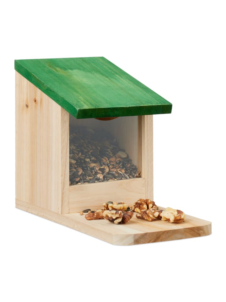 relaxdays Eichhörnchen Futterhaus in Natur/ Grün günstig kaufen onesize