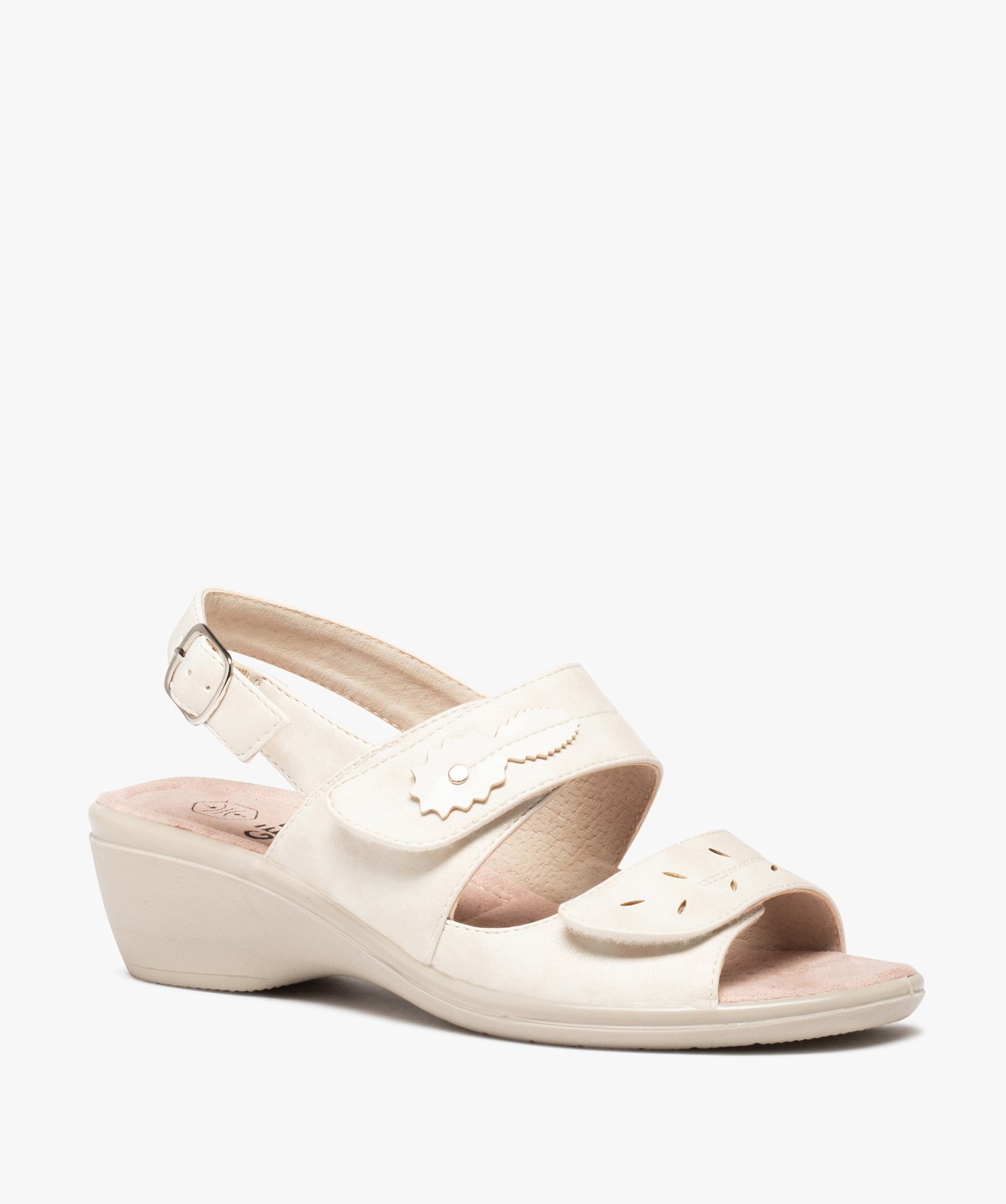 Sandales femme confort à talon et brides scratch noir | GEMO