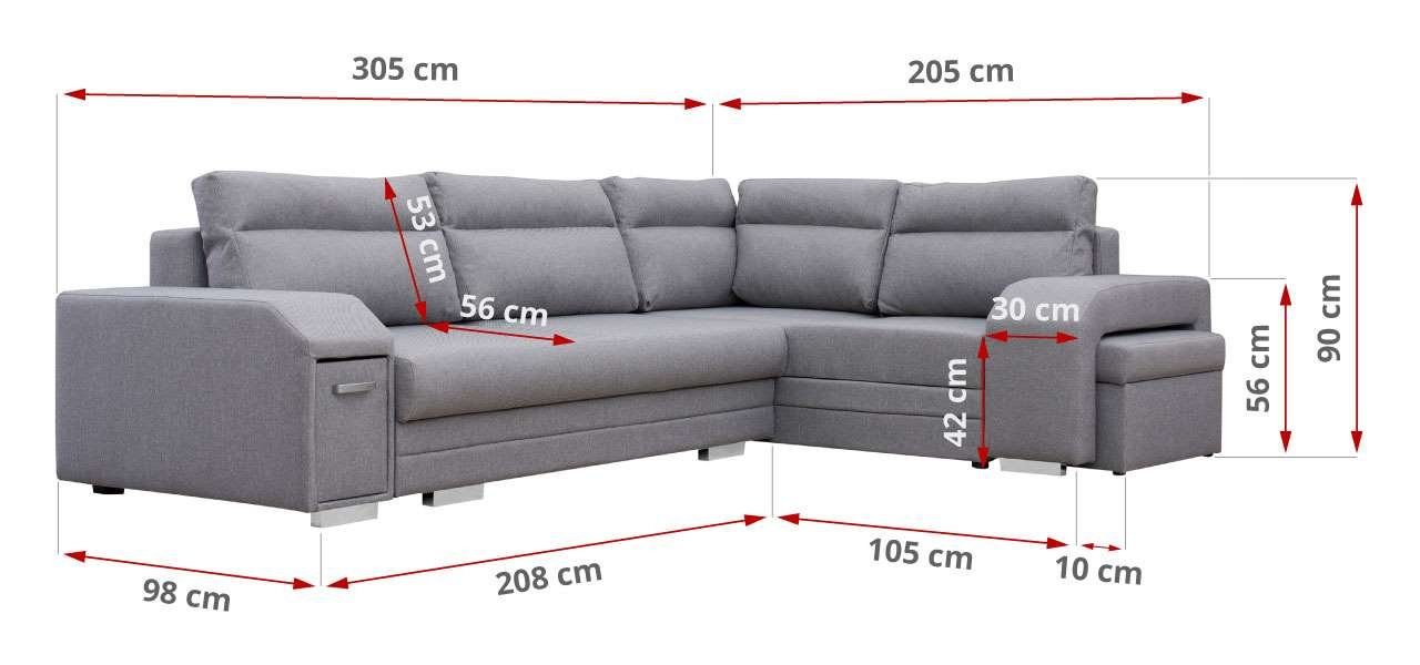 MKS MÖBEL Ecksofa ALVA, mit Hocker und Minibar - L-Form Sofa Mit Schlaffunktion