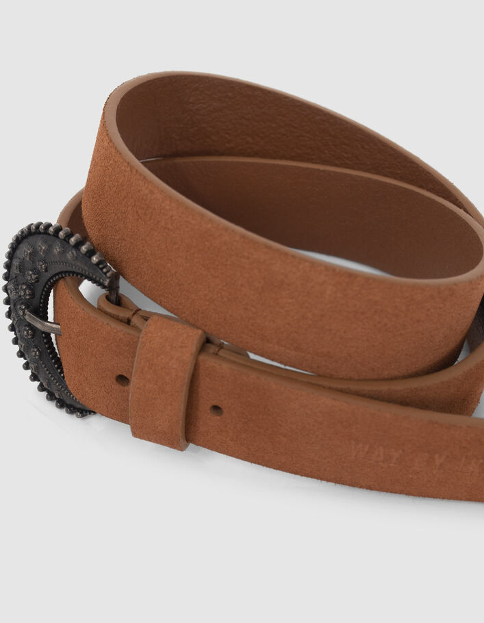 Ceinture camel cuir velours boucle fantaisie fille