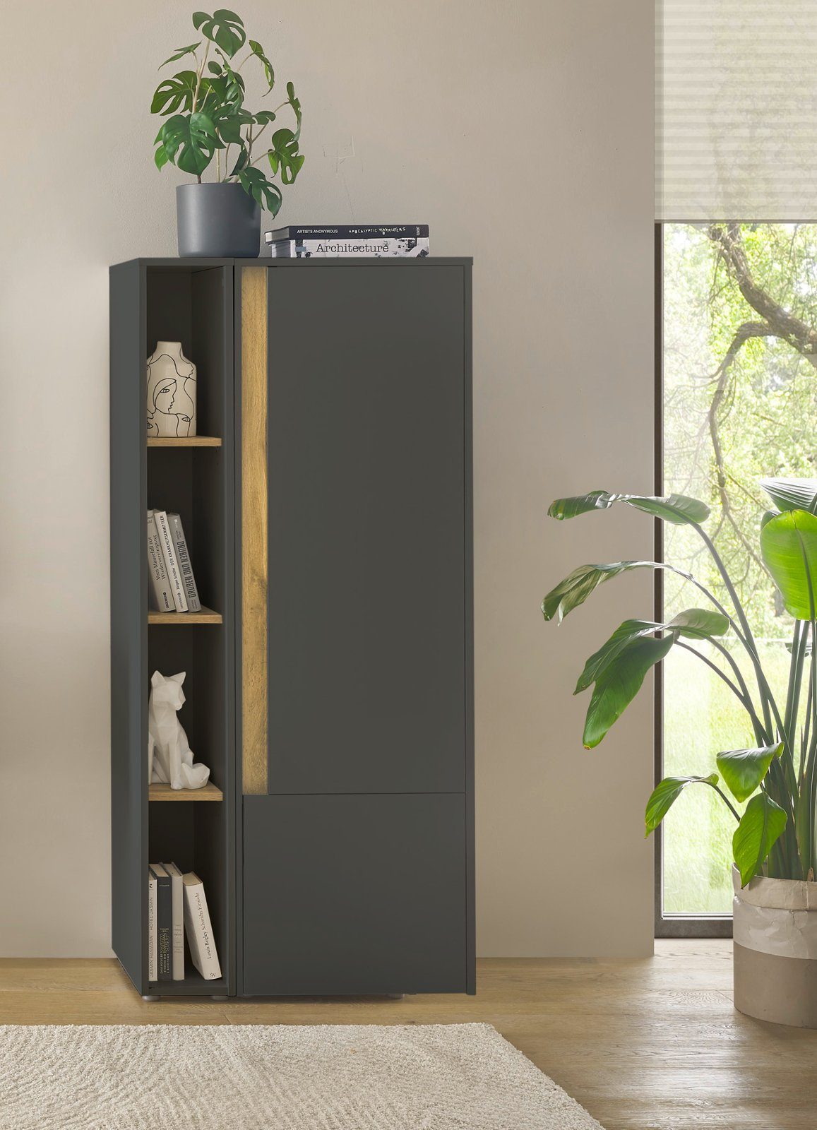 Furn.Design Aktenregal Center, Regalschrank in grau mit Wotan Eiche, 4 Fächer