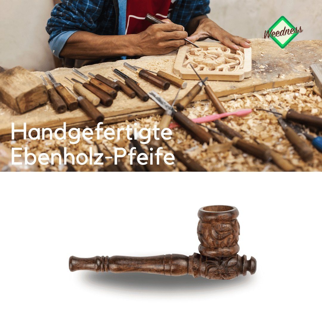 Weedness Handpfeife Holz-Pfeife 10 cm aus Ebenholz handgeschnitzt Tabak Pipe
