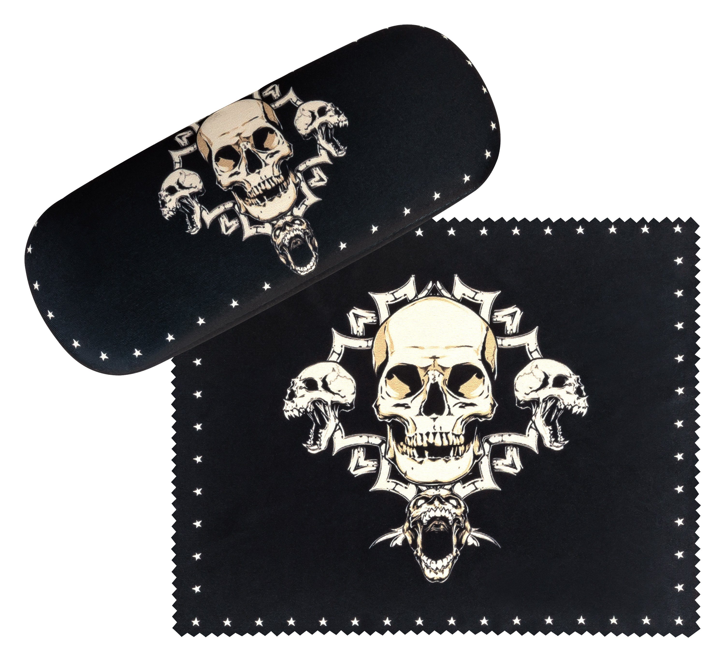 von Lilienfeld Brillenetui Skull Schädel Kunst Motiv Brillenbox schwarz, stabiles mit Mikrofaser bezogenes Hardcase