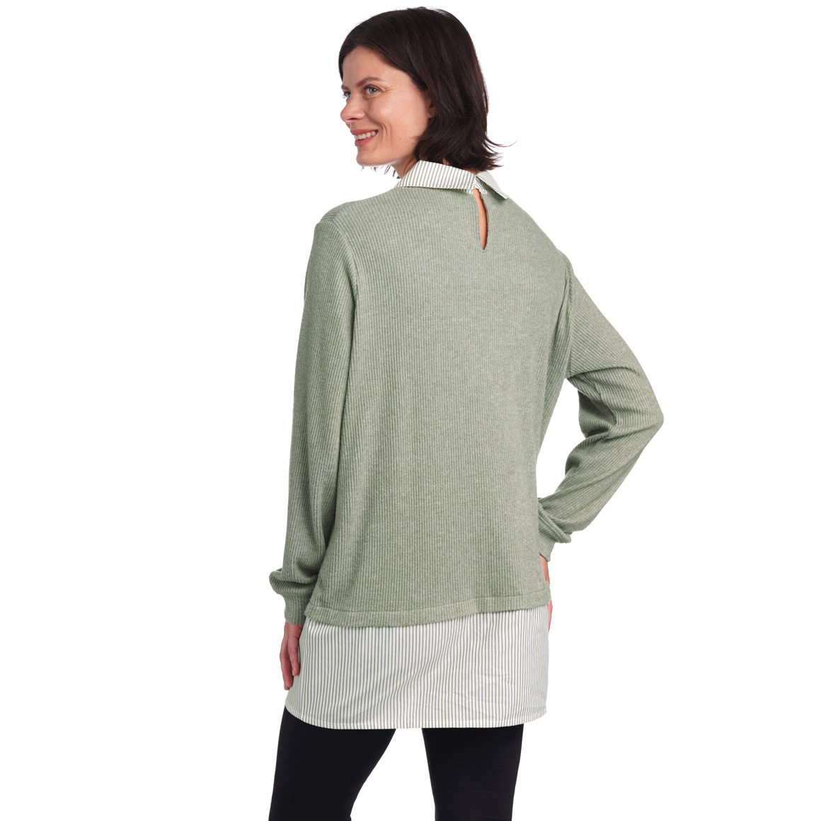 Damen Rippstrickpullover mit Bluseneinsatz