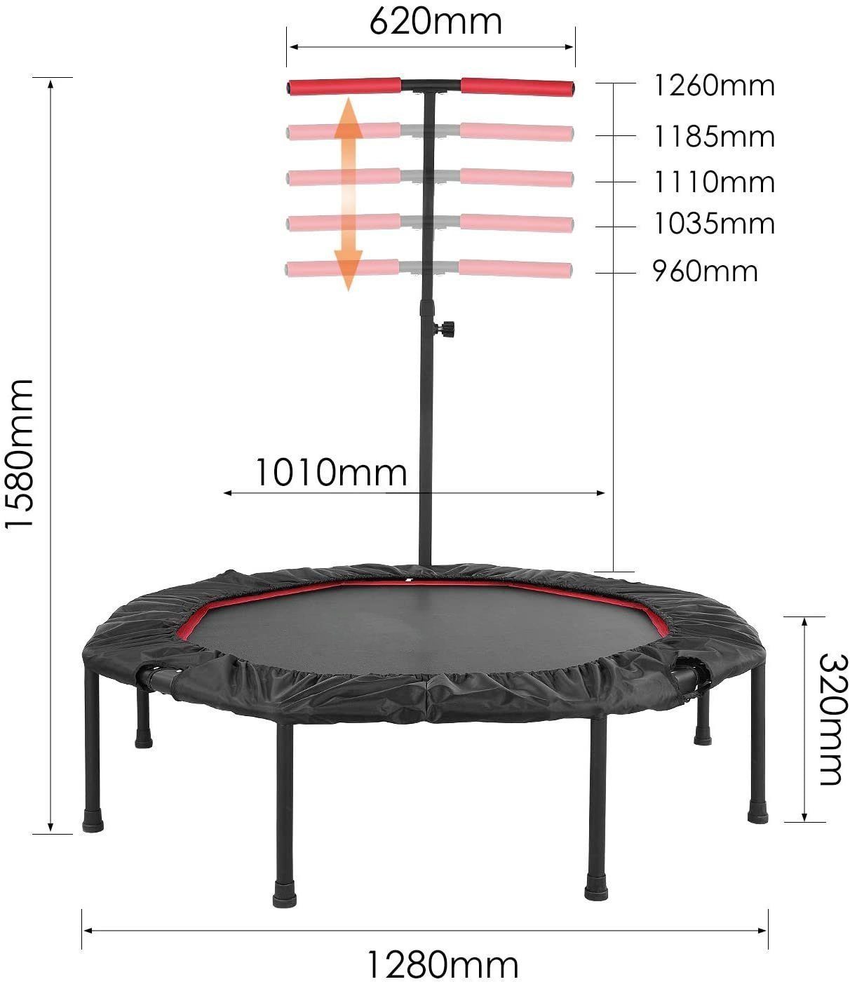 TLGREEN Fitnesstrampolin TX-7300 Leise Indoor Trampolin, Ø 127 cm, (Zum Zusammenbau sind zwei oder mehr Personen erforderlich), Klappbar,Liese,5 - Fach Höhenverstellbarer, Bis 150kg