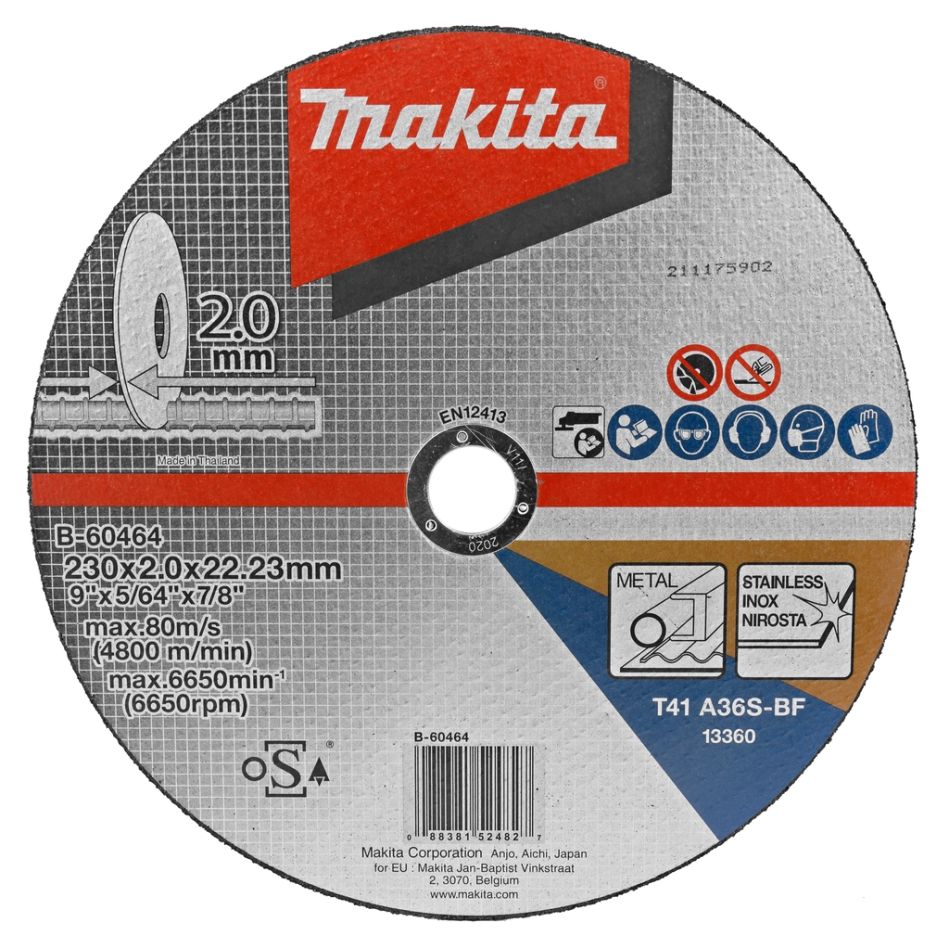 Disco de corte Makita B-60464, 230 x 22,23 x 2,0 mm, aço inoxidável/aço.