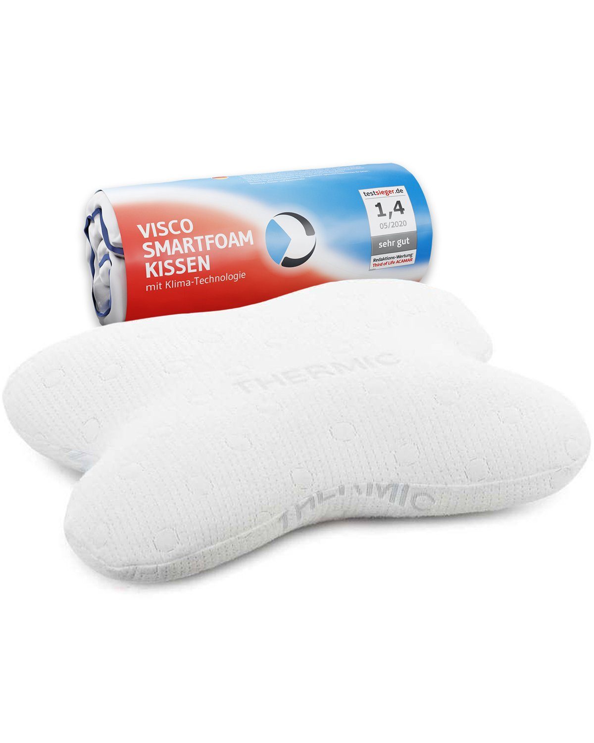 Third of Life Seitenschläferkissen ACAMAR, Ergonomisches Visco-Kopfkissen, Memory Foam Kissen mit Thermo-Bezug