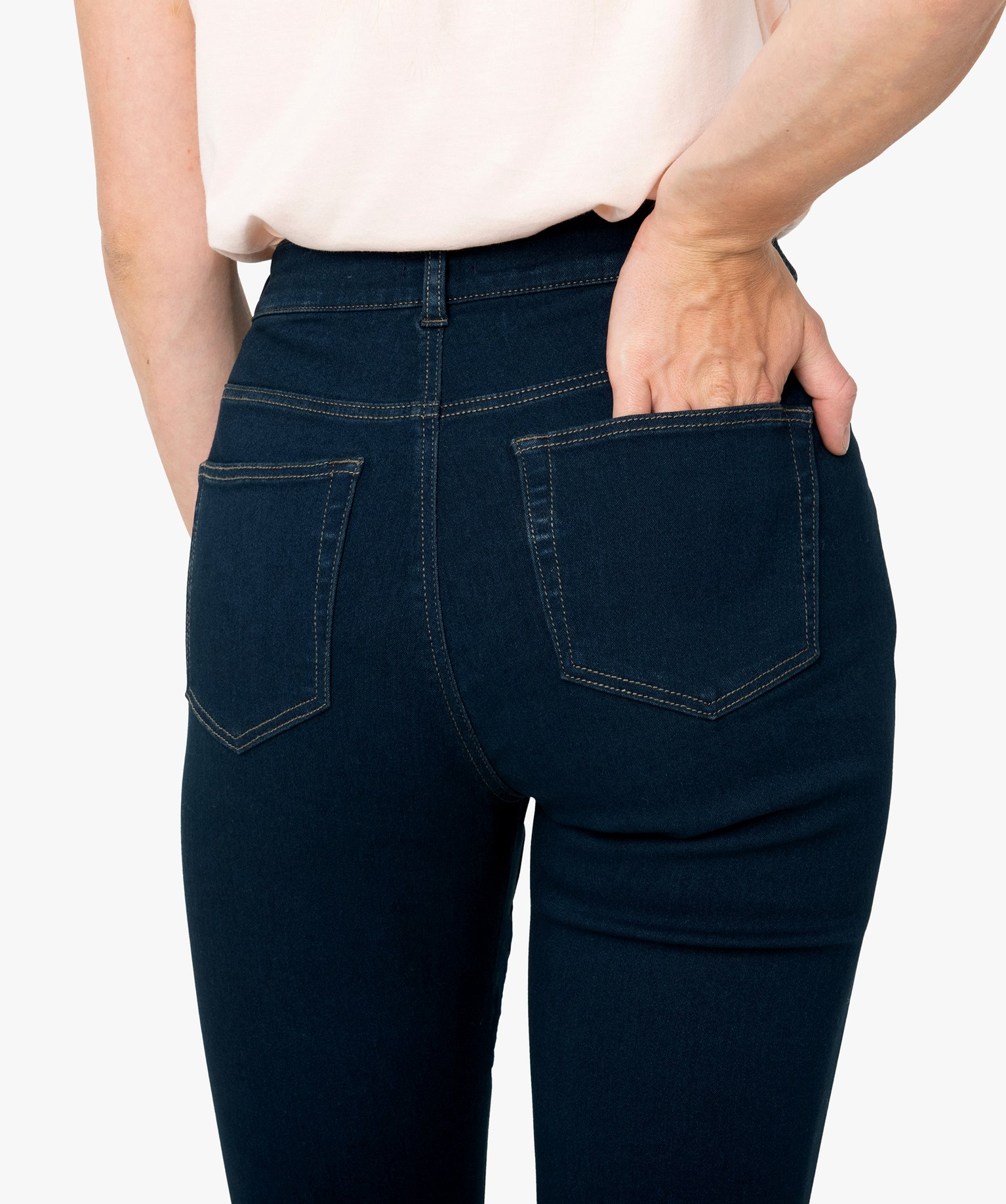 Jean femme regular taille normale et surpiqres contrastantes blue black | GEMO