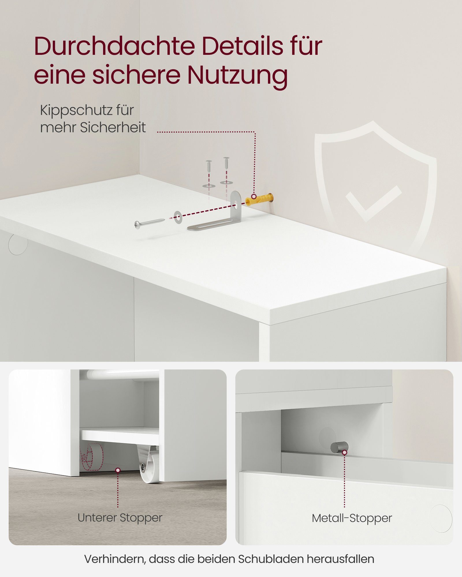 VASAGLE Badkommode Badezimmschrank, mit Schubladen und höhenverstellbarer Ablage