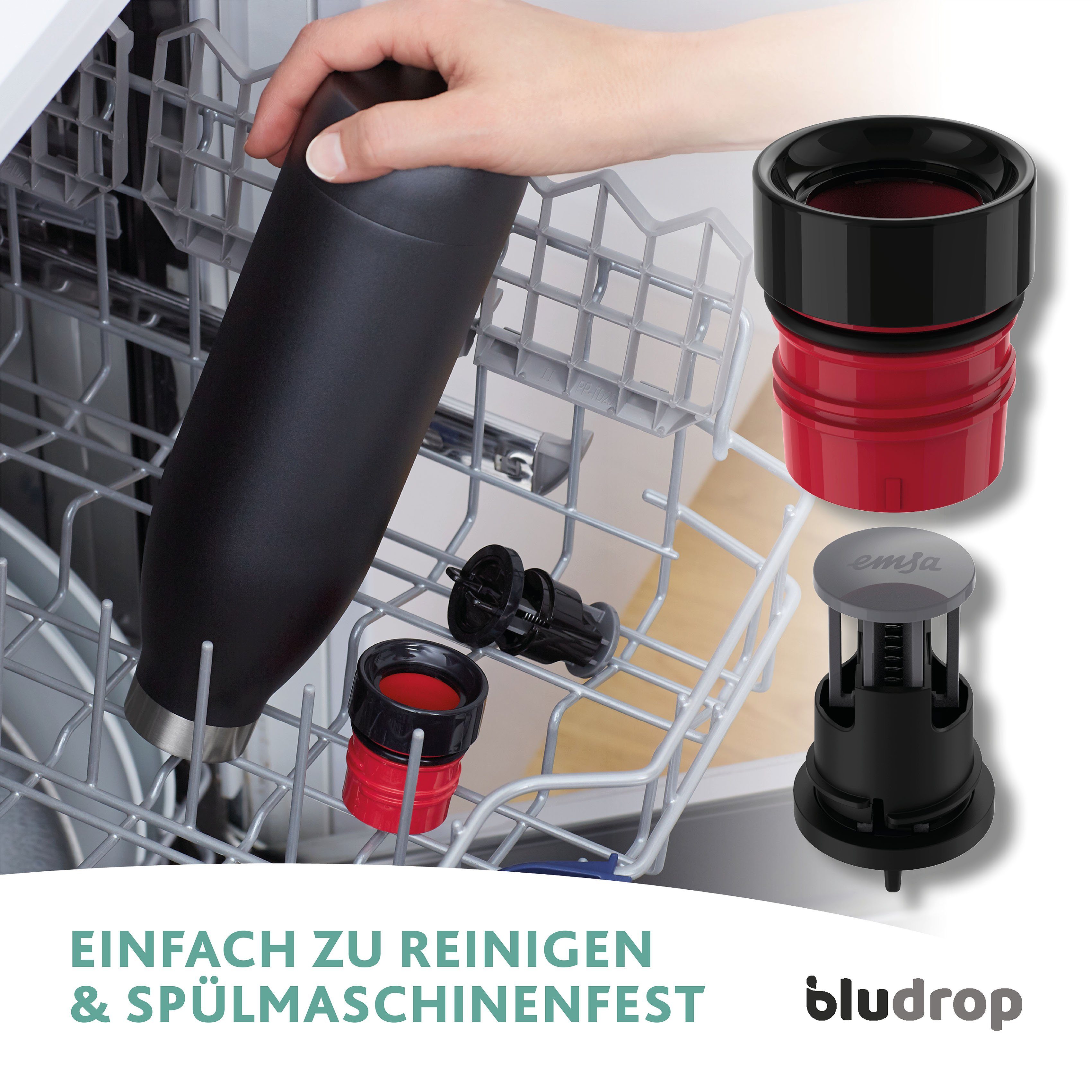 Emsa Trinkflasche Bludrop Color, Edelstahl, Quick-Press Deckel, 12h warm/24h kühl, spülmaschinenfest