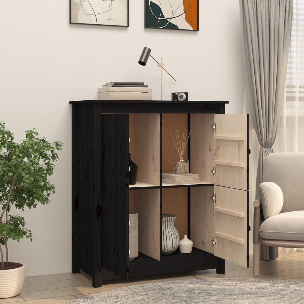 vidaXL Sideboard Sideboard Schwarz 83x41,5x100 cm Massivholz Kiefer (1 St)