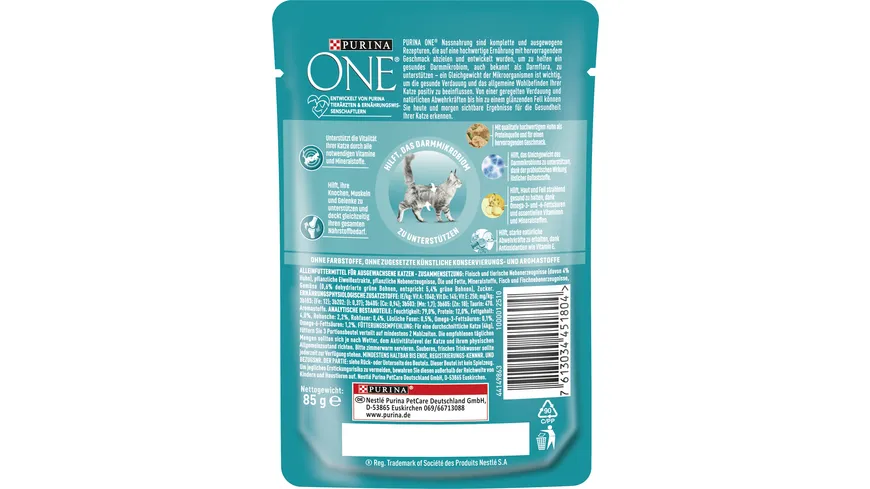 PURINA ONE Adult mit Huhn und grünen Bohnen Katzennassfutter 24x85g Portionsbeutel 85 g