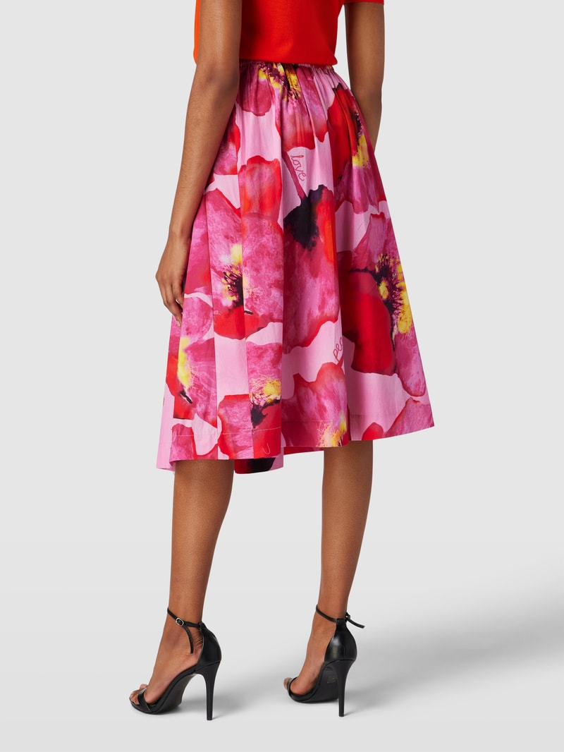Midirock mit floralem Print in pink