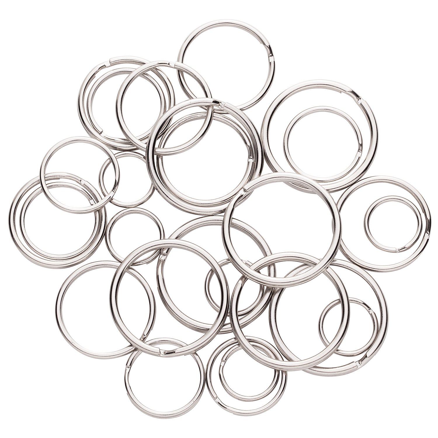 Schlüsselringe, silber, 15–30 mm Ø, 30 Stück