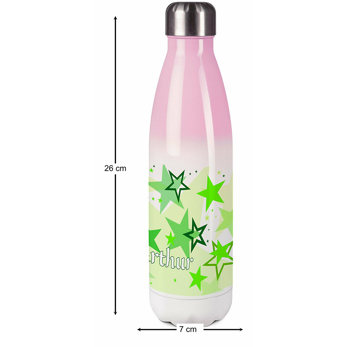 Edelstahl Kinder Thermoflasche / Trinkflasche bunt Sternenhimmel Farbe grün Spülmaschinenfest, Auslaufsicher, Bruchfest, Doppelwandig, Für Heißgetränke geeignet, Mit Deckel, Isoliert
