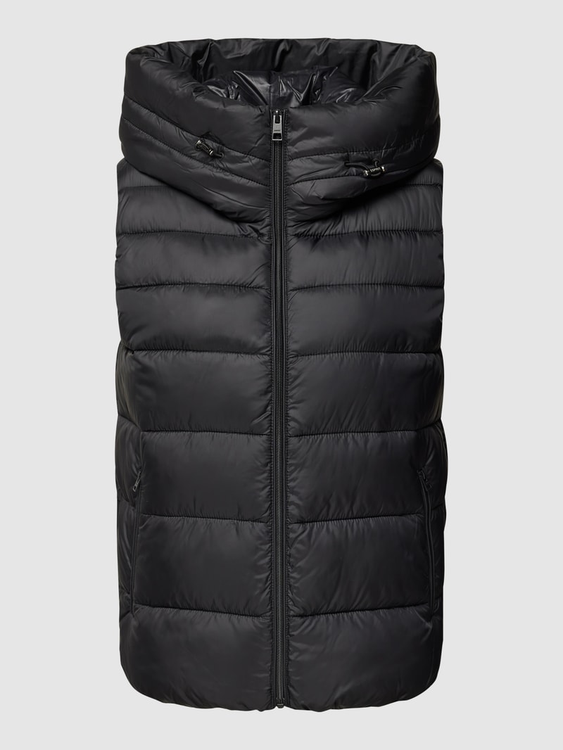 Oversized Steppweste mit Reißverschlusstaschen in schwarz