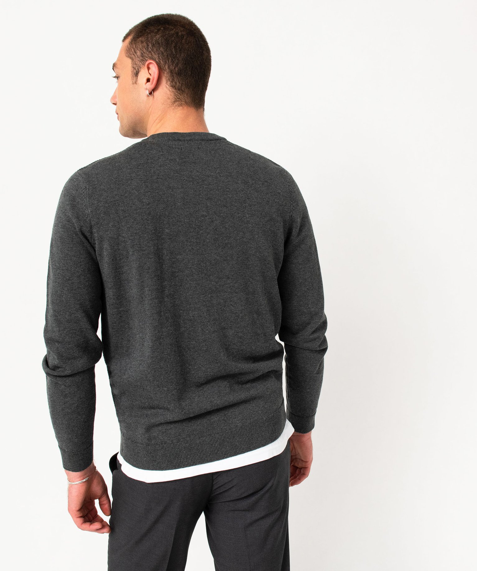 Pull en coton homme avec maille fantaisie sur l’avant gris fonce | GEMO