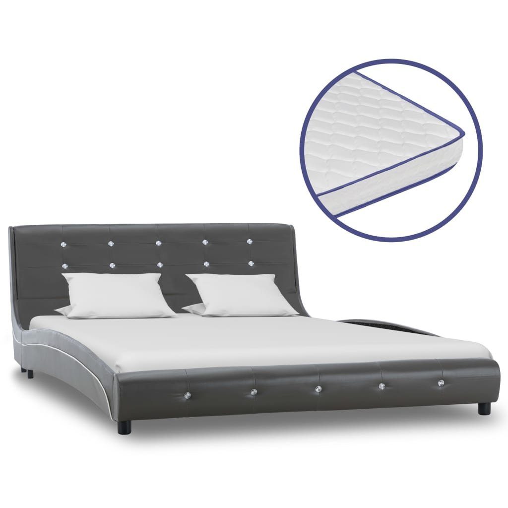 vidaXL Bett Bett mit Memory-Schaum-Matratze Grau Kunstleder 140x200cm