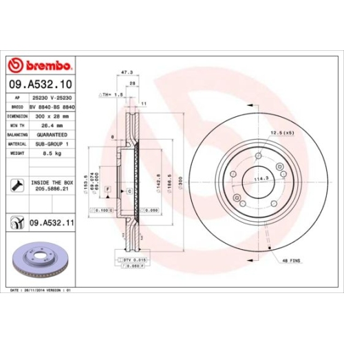 09.A532.11 BREMSSCHEIBE BREMBO VA  VP2 - ATU