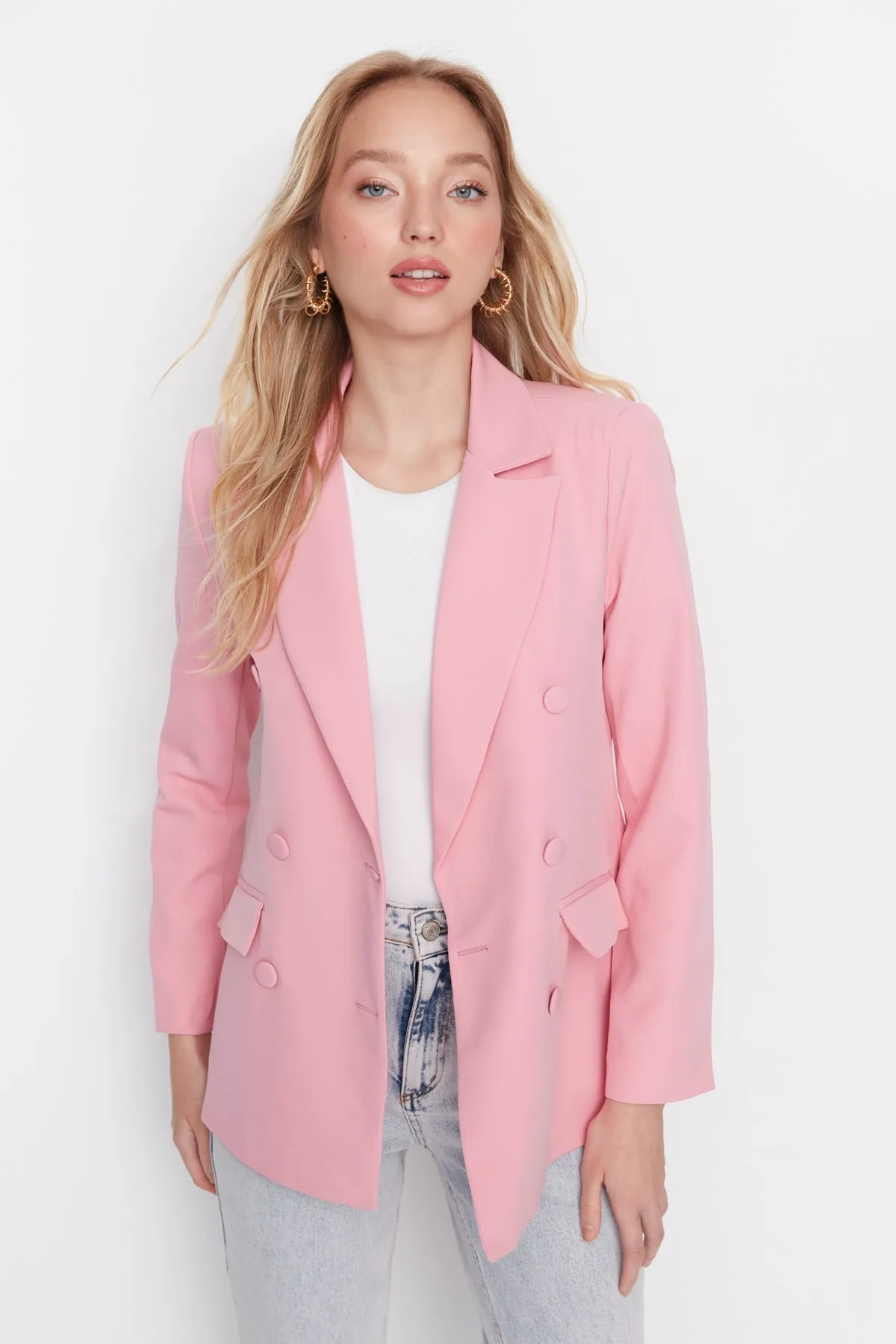 Trendyol Collection  Lilafarbene, gefütterte, gewebte Blazerjacke TWOSS21CE0137