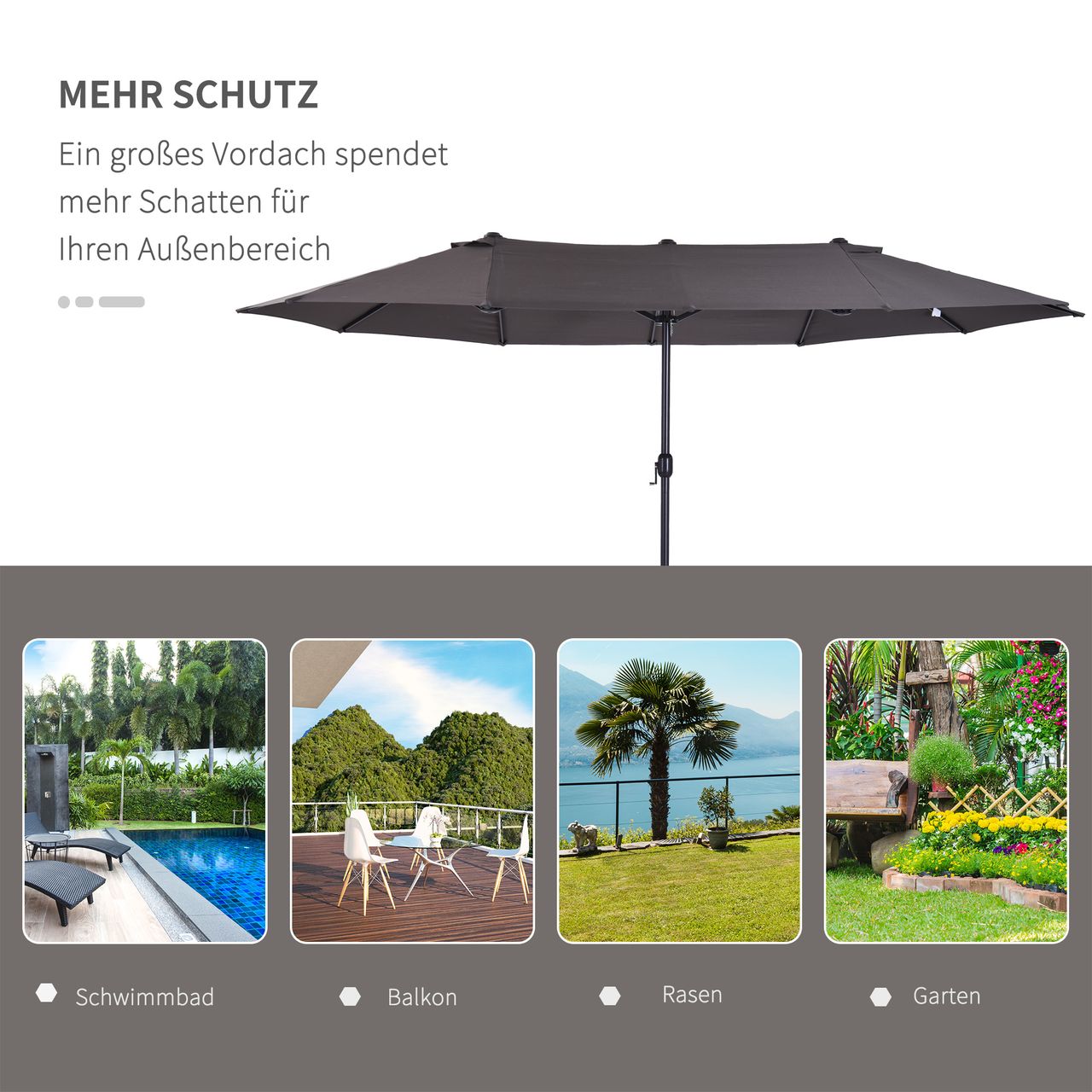 Outsunny Doppelsonnenschirm Gartenschirm Marktschirm mit Handkurbel 460 x 270 cm