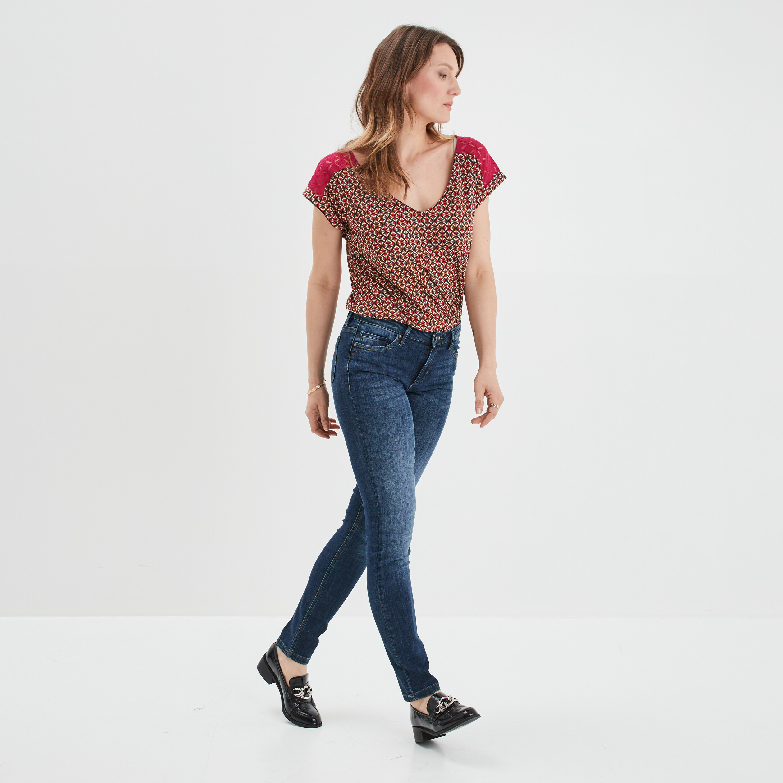 Jeans regular taille basse denim brut femme | La Halle