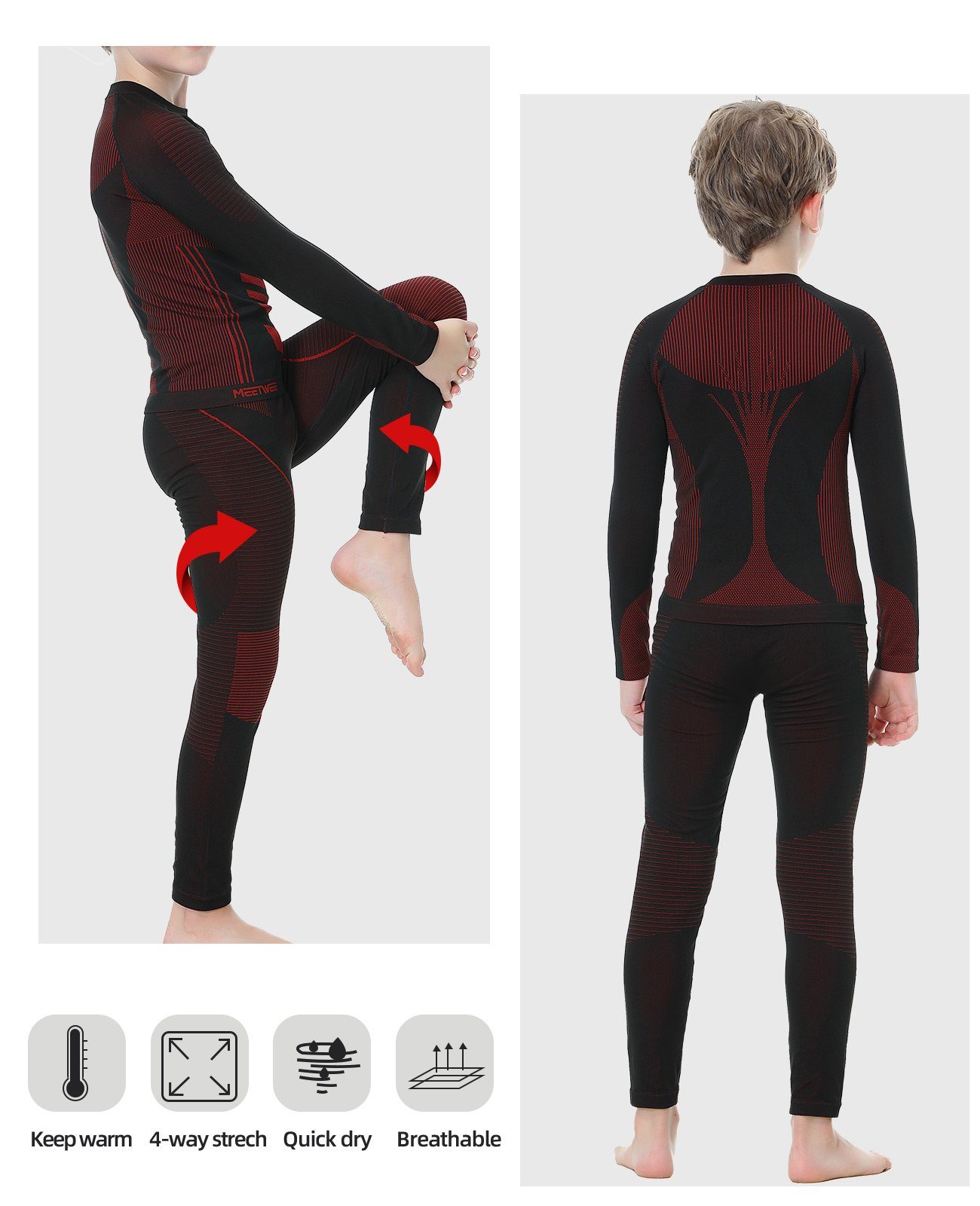 MEETYOO Thermounterhemd Jungen Kinder Thermounterwäsche Set (Funktionswäsche, Skiunterwäsche, Sportunterwäsche Base Layer) Lange Unterhose set Unterhemd und Unterhose