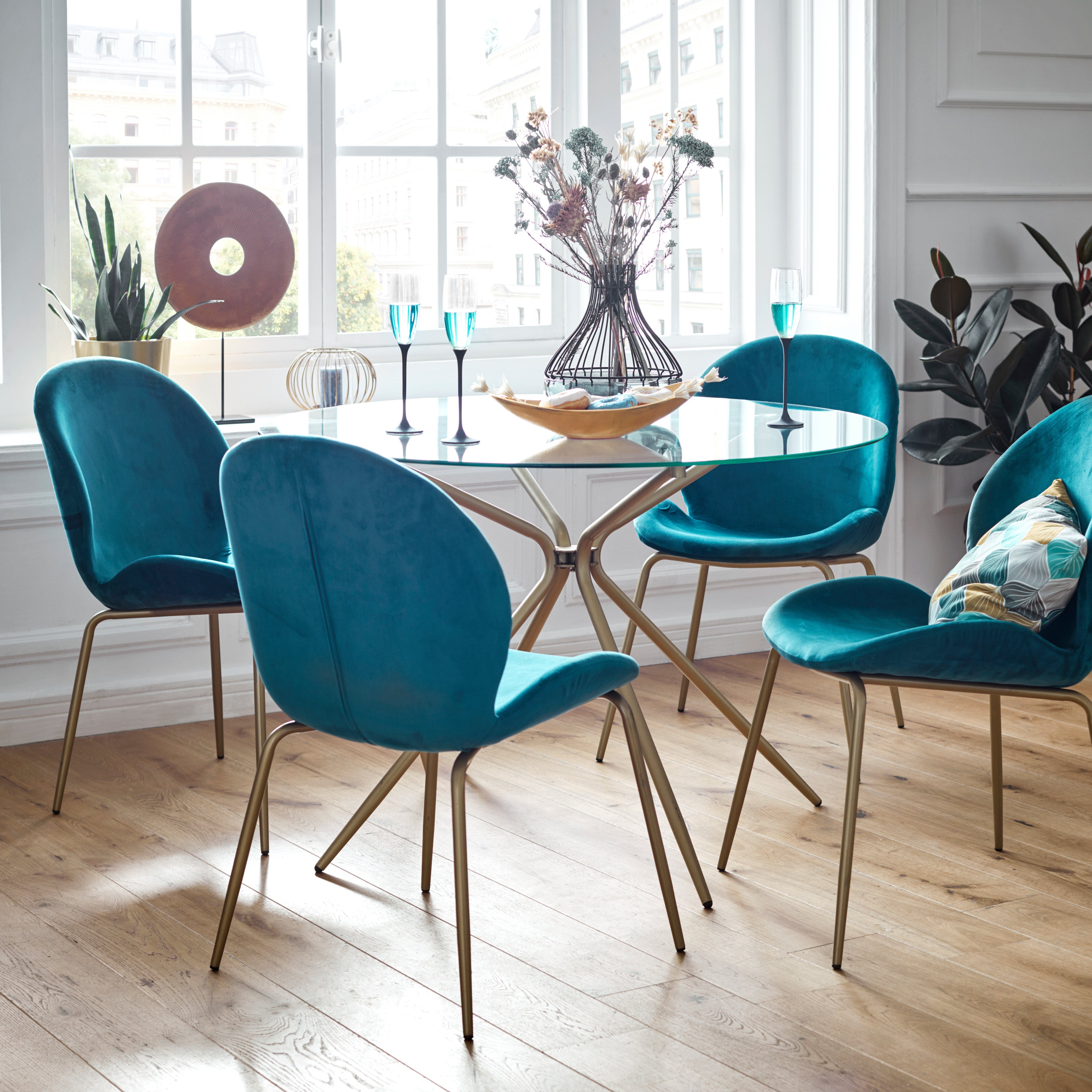 INOSIGN Glastisch Silvi, rund, Ø 110 cm, Metallgestell in messingfarben