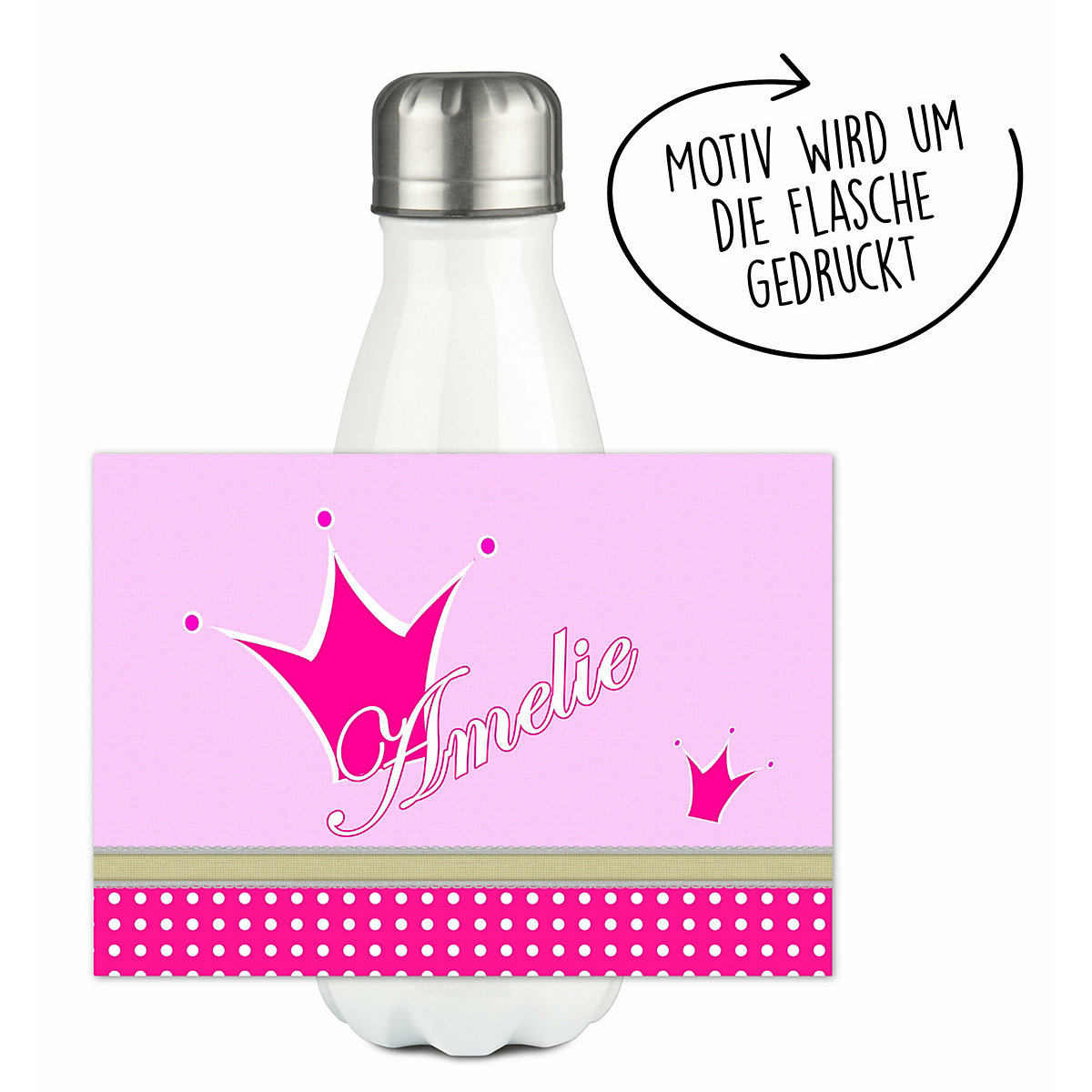 Edelstahl Kinder Thermoflasche / Trinkflasche bunt Krone Farbe pink Spülmaschinenfest, Auslaufsicher, Bruchfest, Doppelwandig, Für Heißgetränke geeignet, Mit Deckel, Isoliert