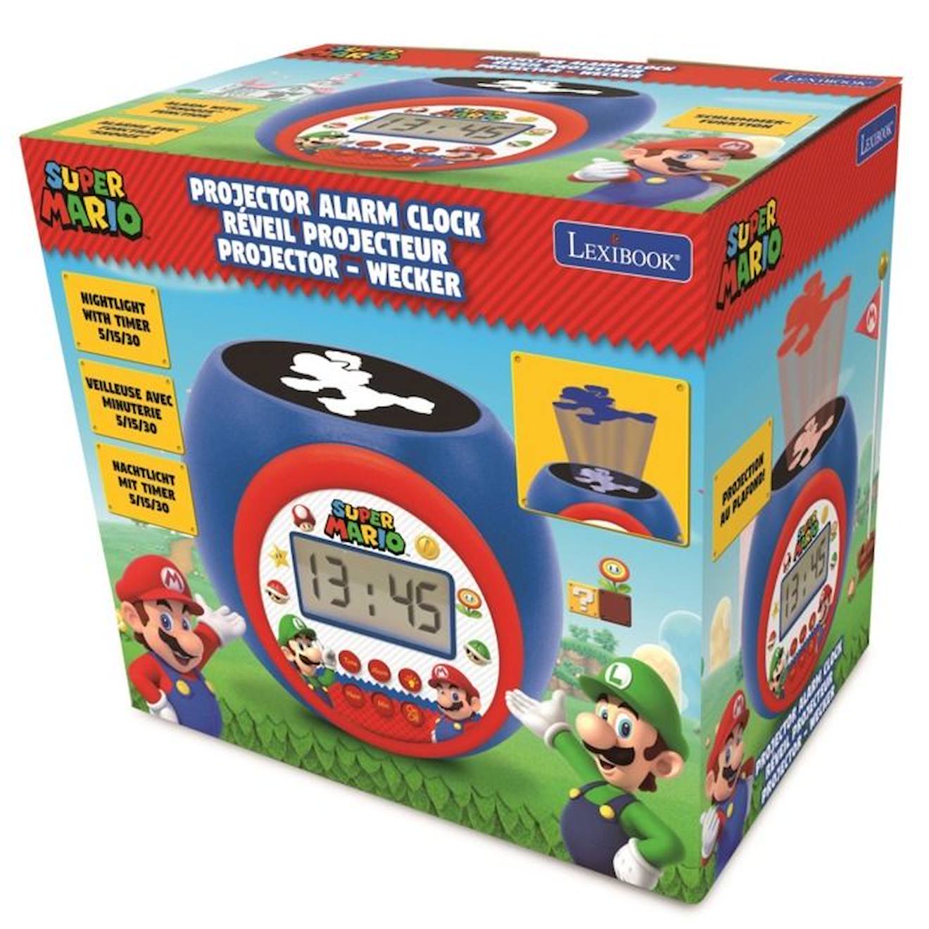 Réveil projecteur Super Mario fonction minuteur bleu