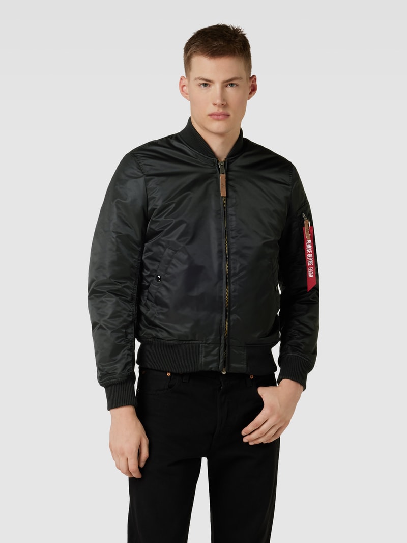 Bomberjacke mit Label-Detail in schwarz