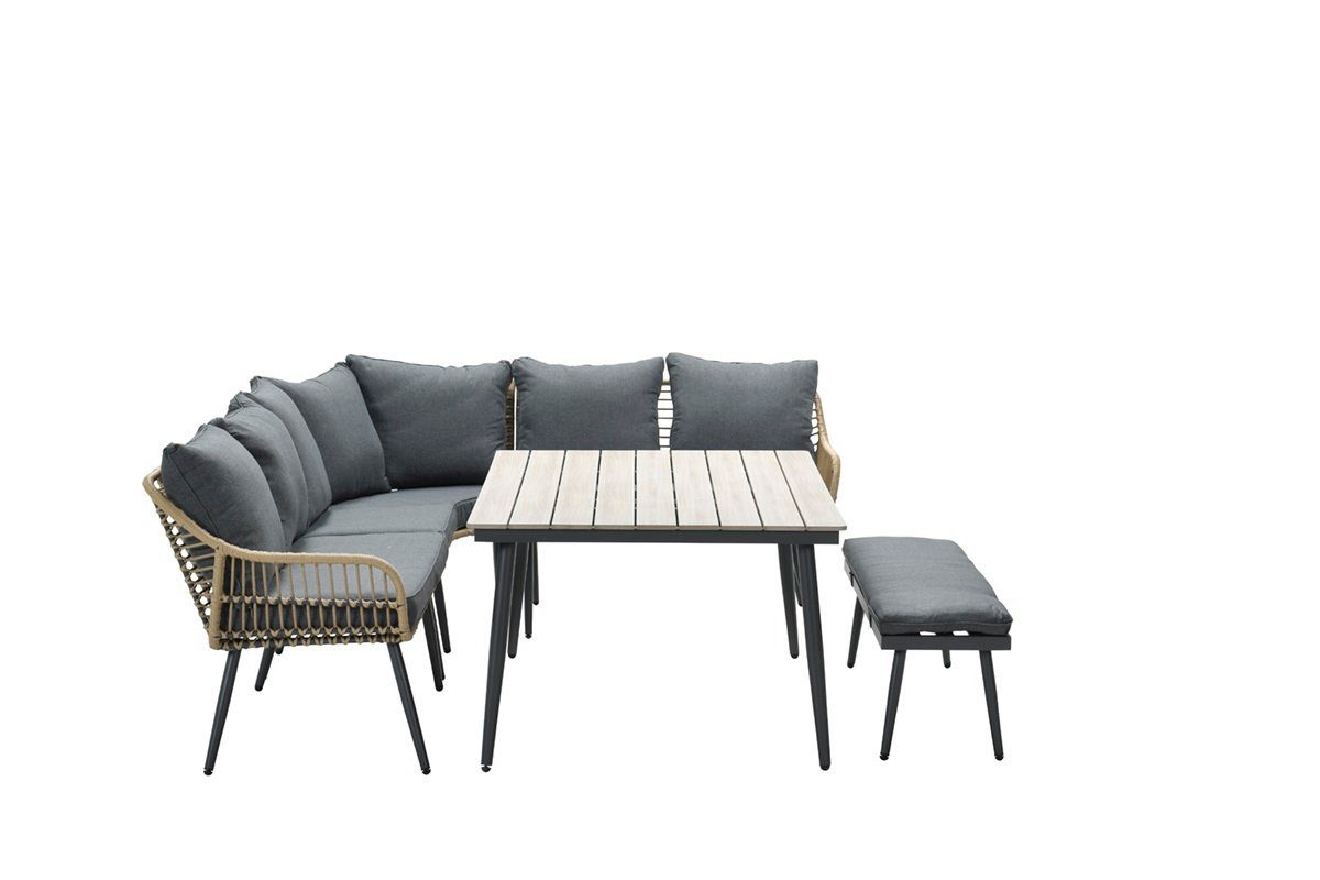 Garden Impressions Gartenlounge-Set Hohe Dining Aluminium Open Wicker Eck-Lounge Margriet 6tlg., wasserabweisende Kissen