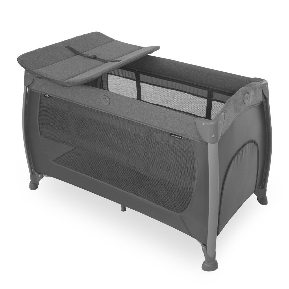 Hauck Baby-Reisebett Play'n Relax Center - Melange Charcoal, 7-tlg., Kinderreisebett mit Matratze, Insektenschutz, Wickelauflage - faltbar