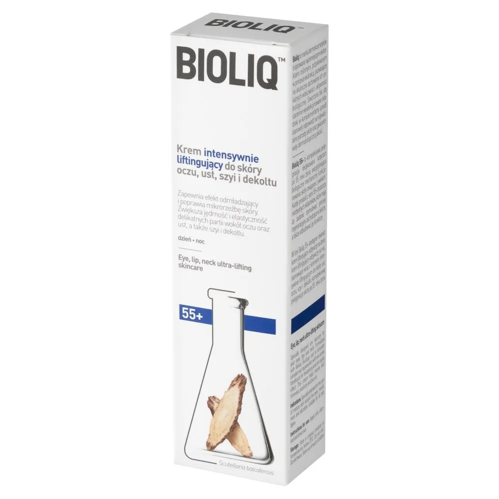 Bioliq 55+ Intensyvaus poveikio stangrinamasis kremas akių, lūpų, kaklo ir dekoltė sričiai