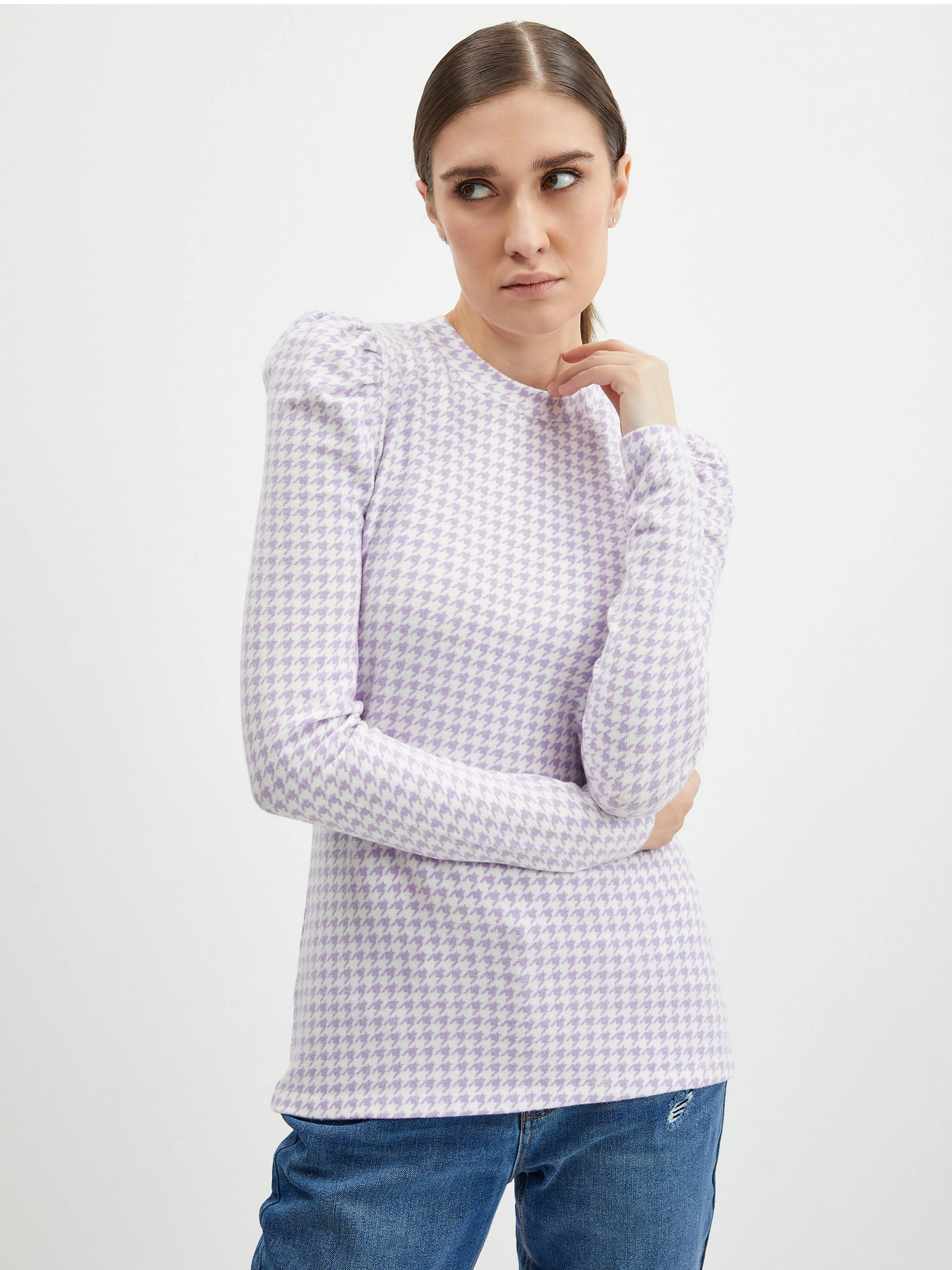 Hellvioletter leichter Damen Pullover mit Karomuster ORSAY