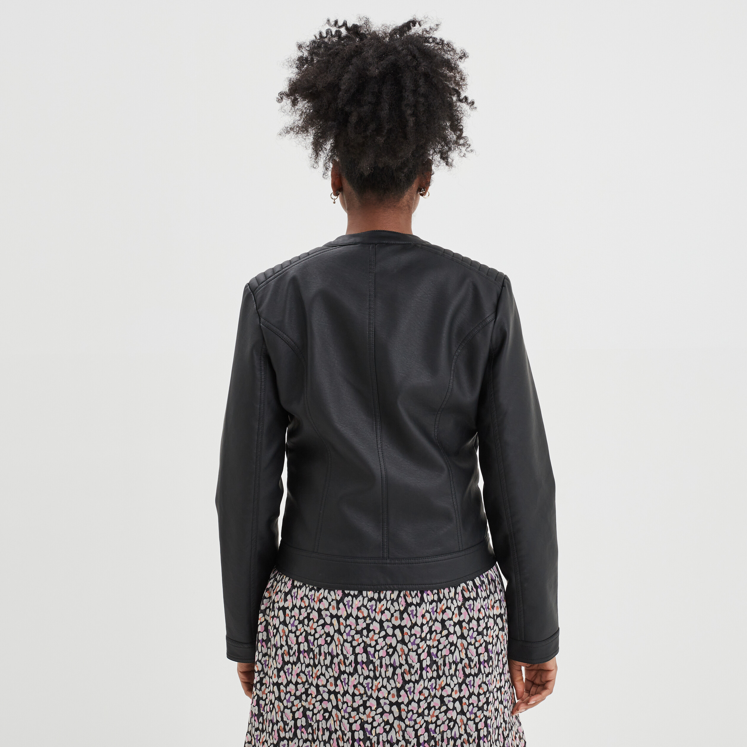 Veste biker simili cuir zippée noir femme | La Halle