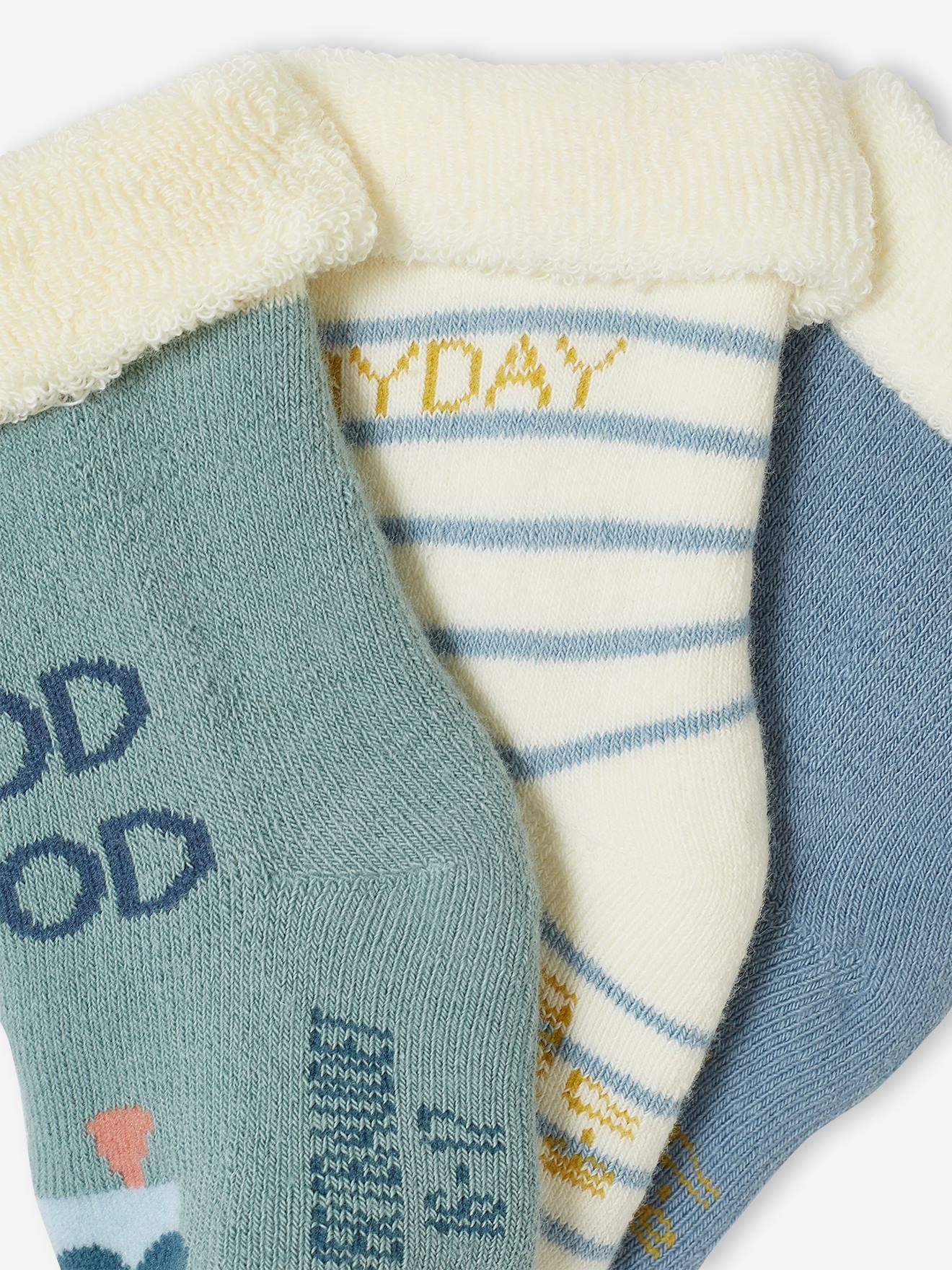 Vertbaudet 3er-Pack Jungen Baby Socken, Flugzeug/Eisenbahn Oeko-Tex - hellblau